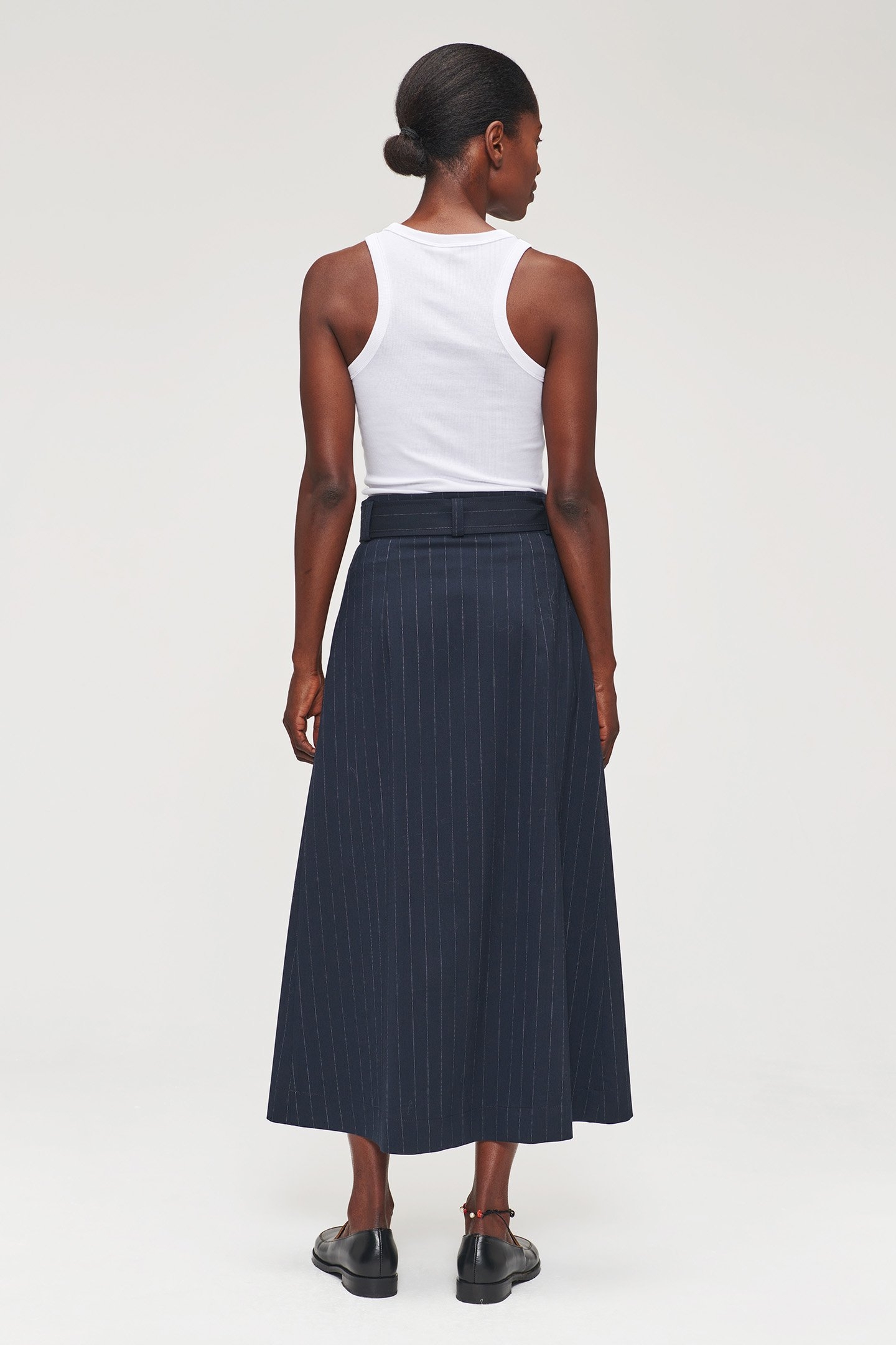 PLEATED PIN STRIPE SKIRT MIDNIGHT BLUE 4