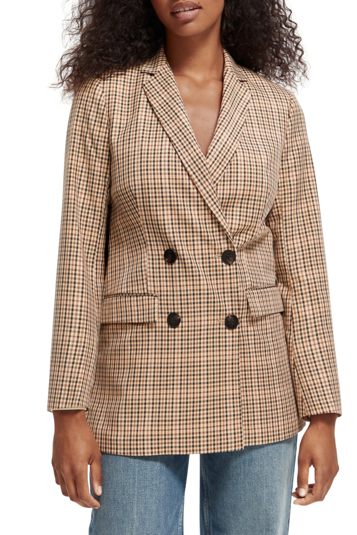 DOUBLE BREASTED TAILORED BLAZER IN YARN DYE CHECK COMBO X 1