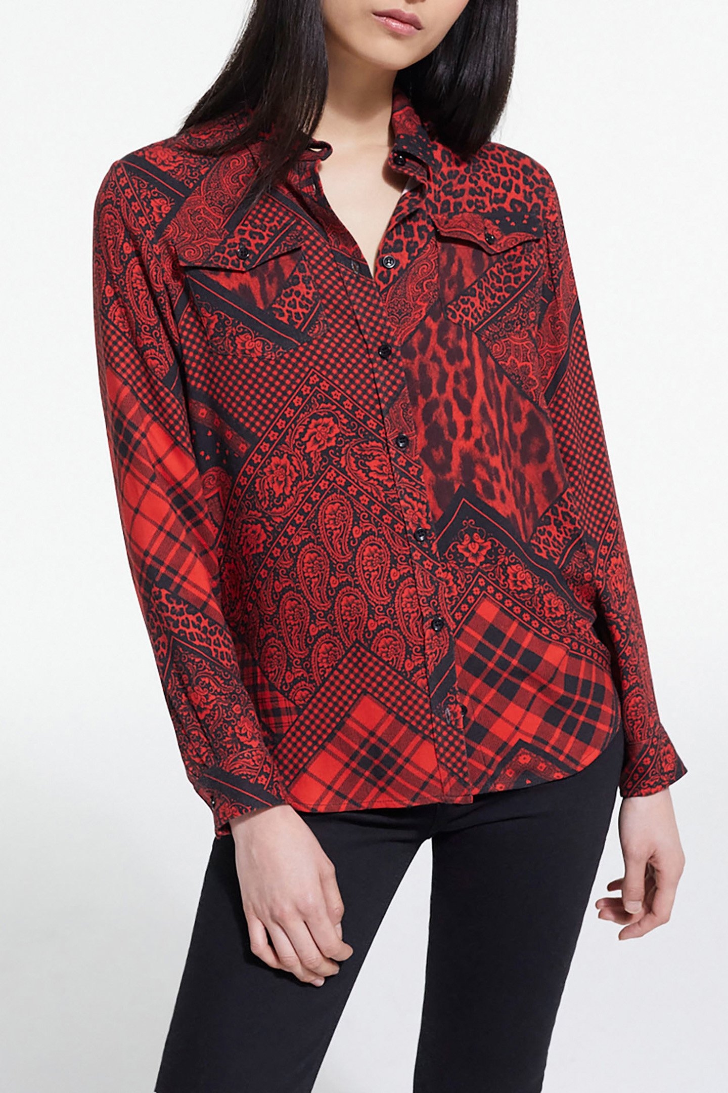 SHIRT WITH BUTTON PLACKET DETAIL RED/BLACK 1