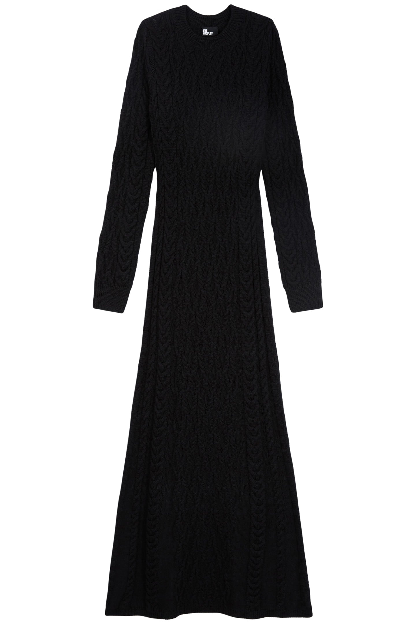 LONG-SLEEVED CABLE-KNIT WOOL DRESS BLACK 3