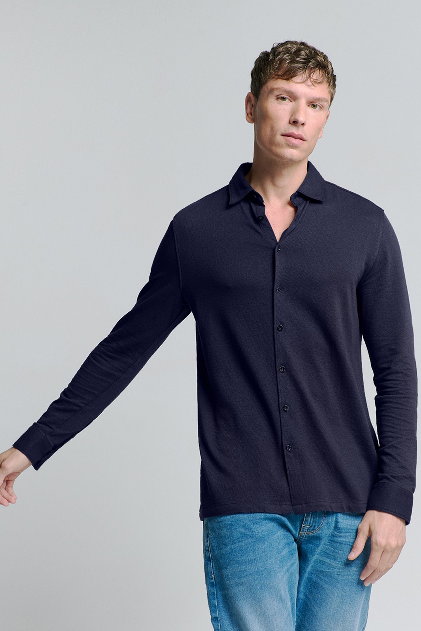 SHIRT JERSEY MELANGE STRETCH BLUEBERRY 1