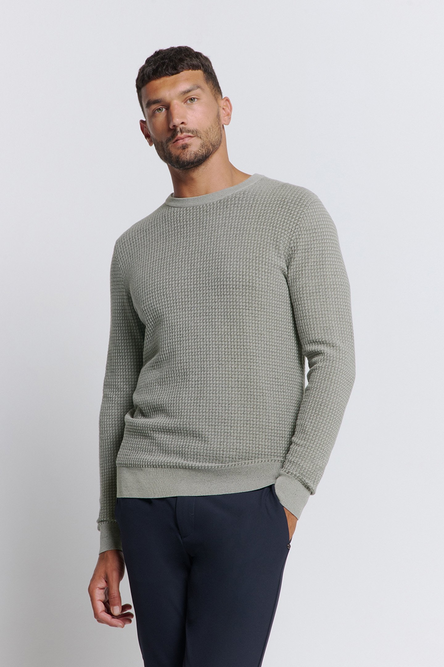 PULLOVER CREWNECK 2 COLOURED WAFFLE JACQUARD GREY 1