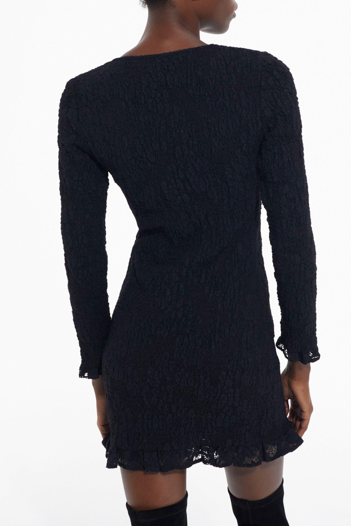 SMOCKED SHORT DRESS WITH LONG SLEEVES BLACK 2