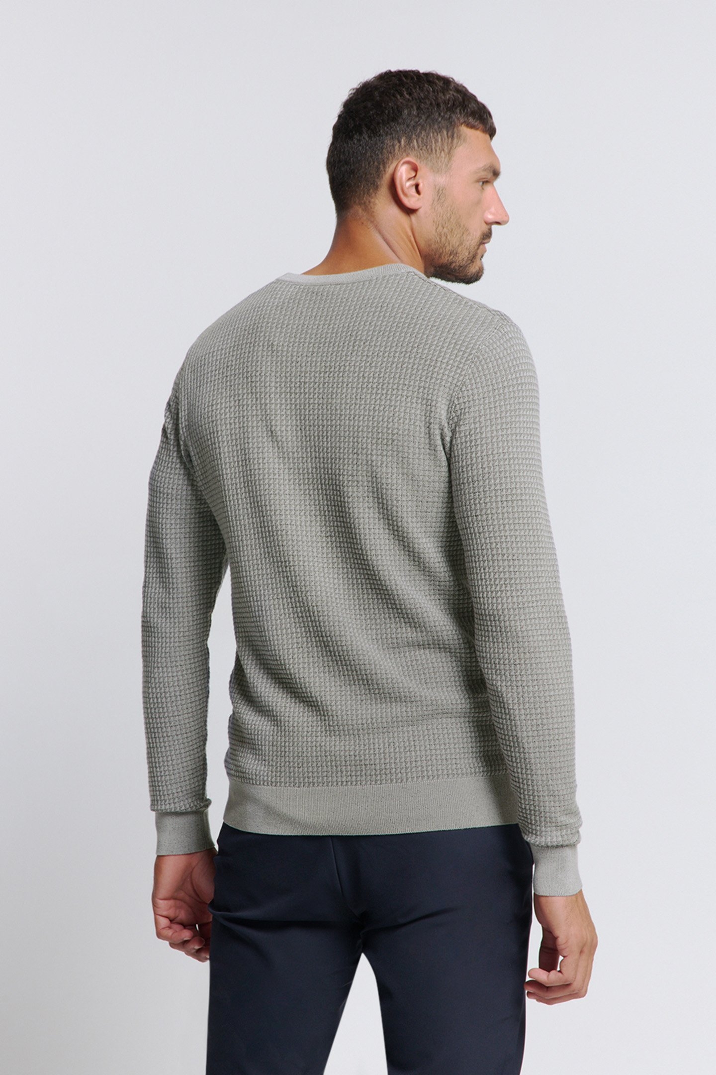 PULLOVER CREWNECK 2 COLOURED WAFFLE JACQUARD GREY 2