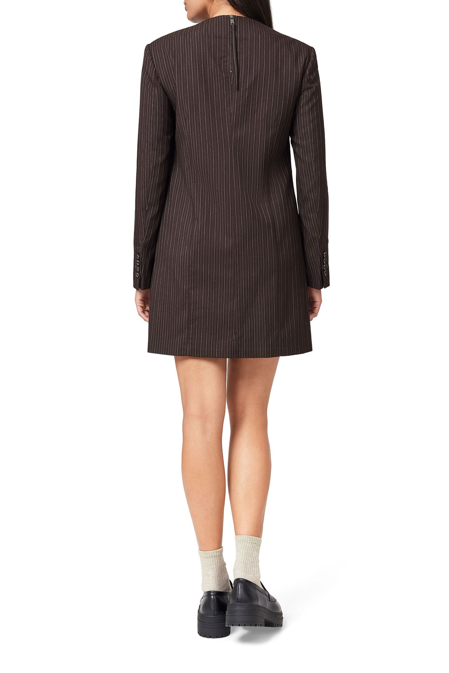 TAILORED SHIFT DRESS BROWN PINSTRIPE 2