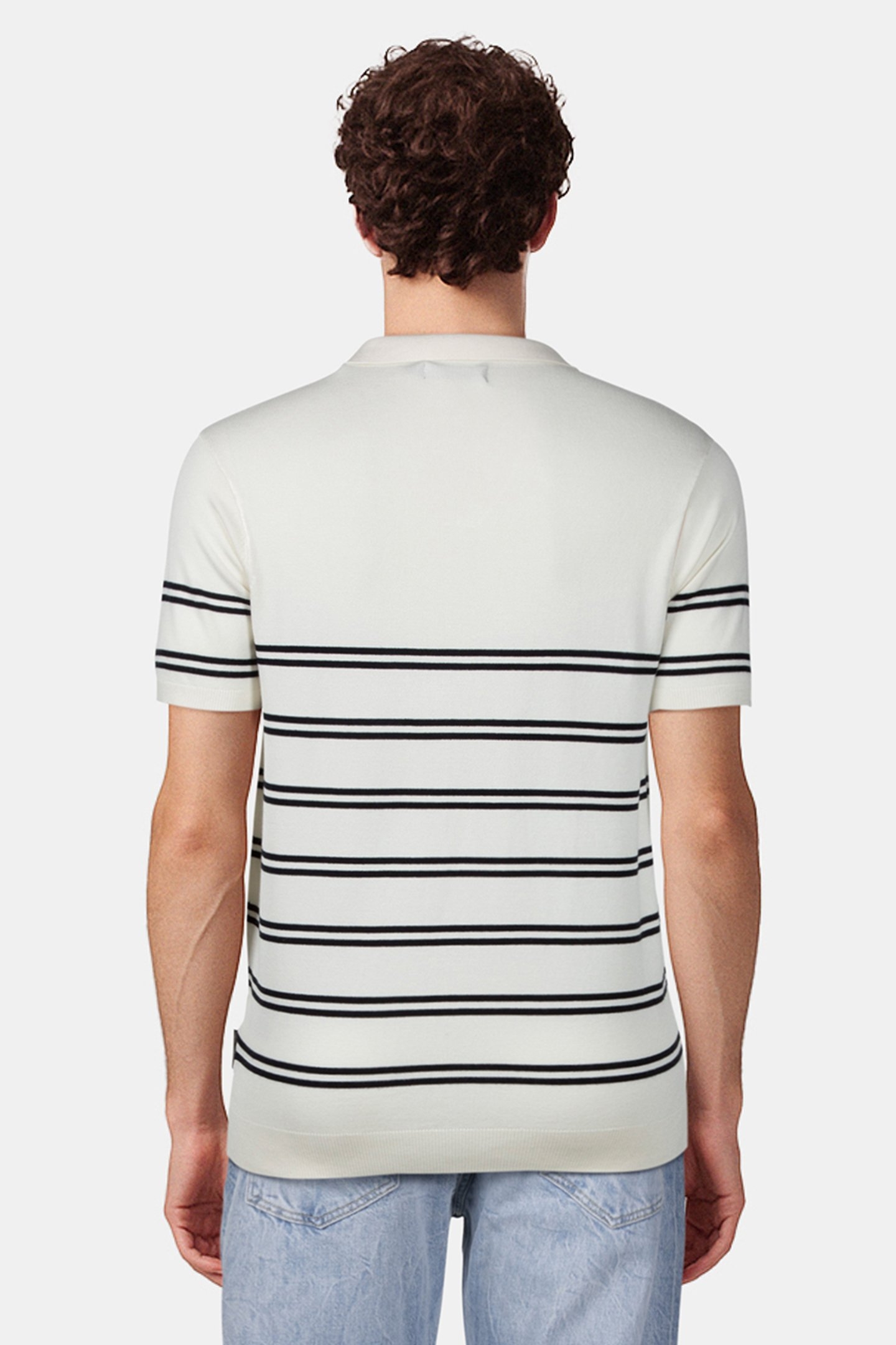 LUX TROPHY STRIPE SHORT SLEEVE ECRU/MARINE 2