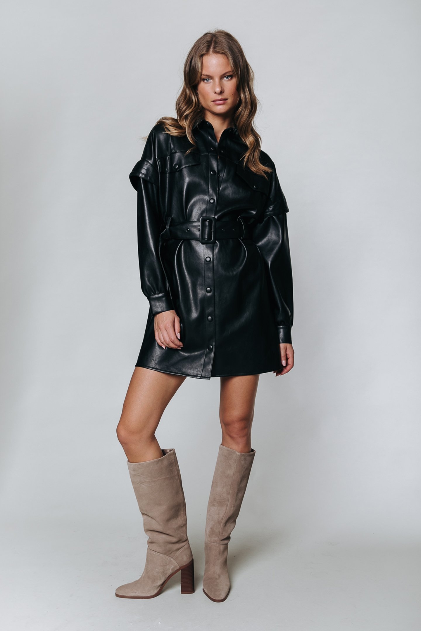 DARIN VEGAN LEATHER DRESS BLACK 1
