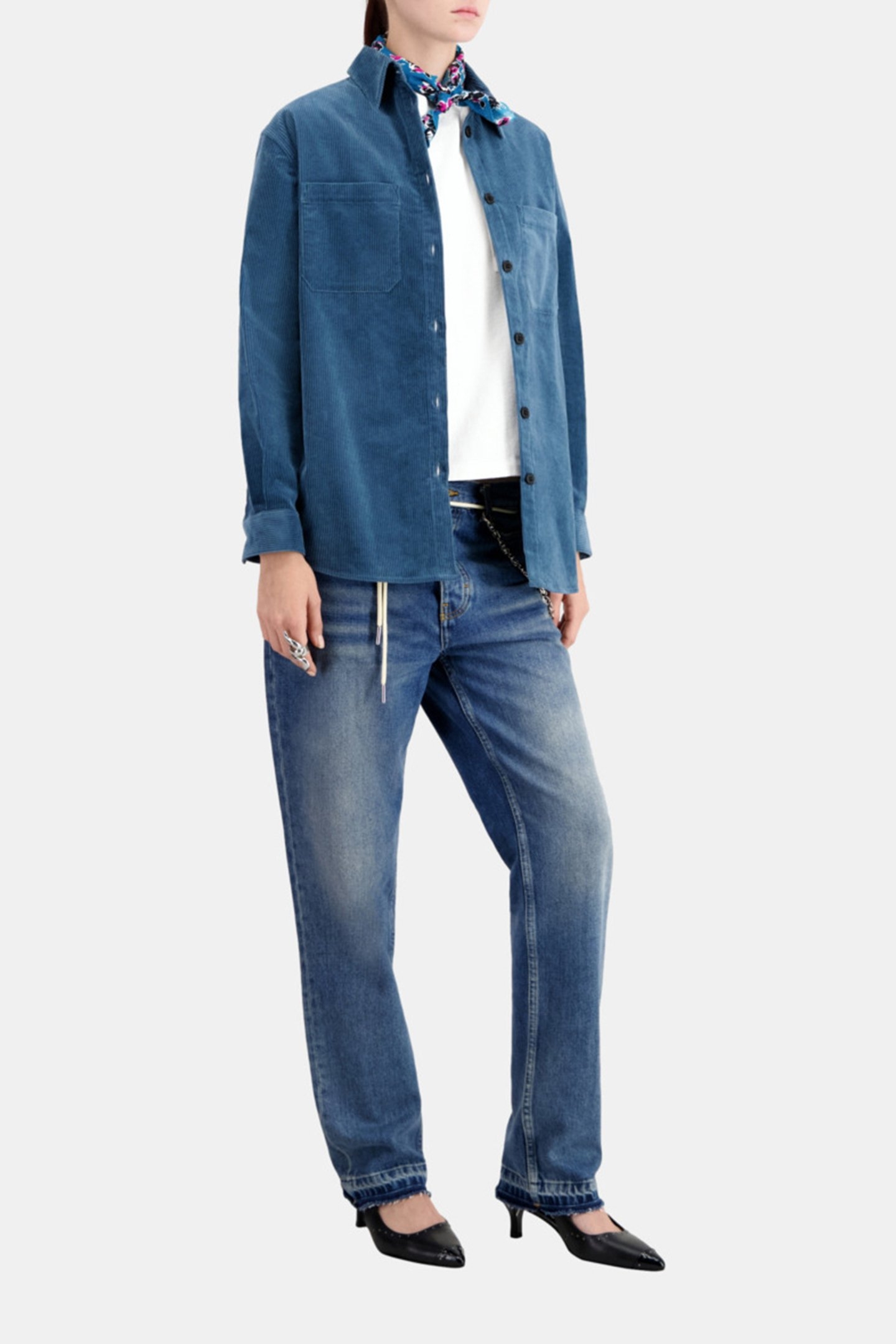 LONG-SLEEVED CORDUROY SHIRT BLUE PETROL 4