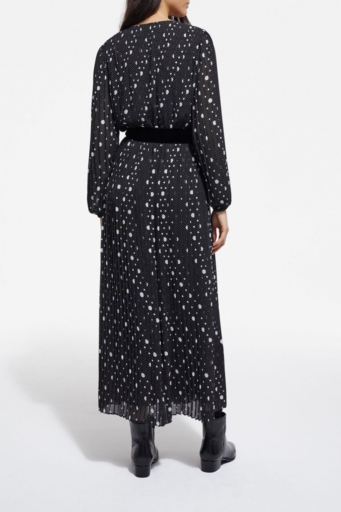 LONG PLEATED DRESS WITH POLKA DOTS BLACK-ECRU 2