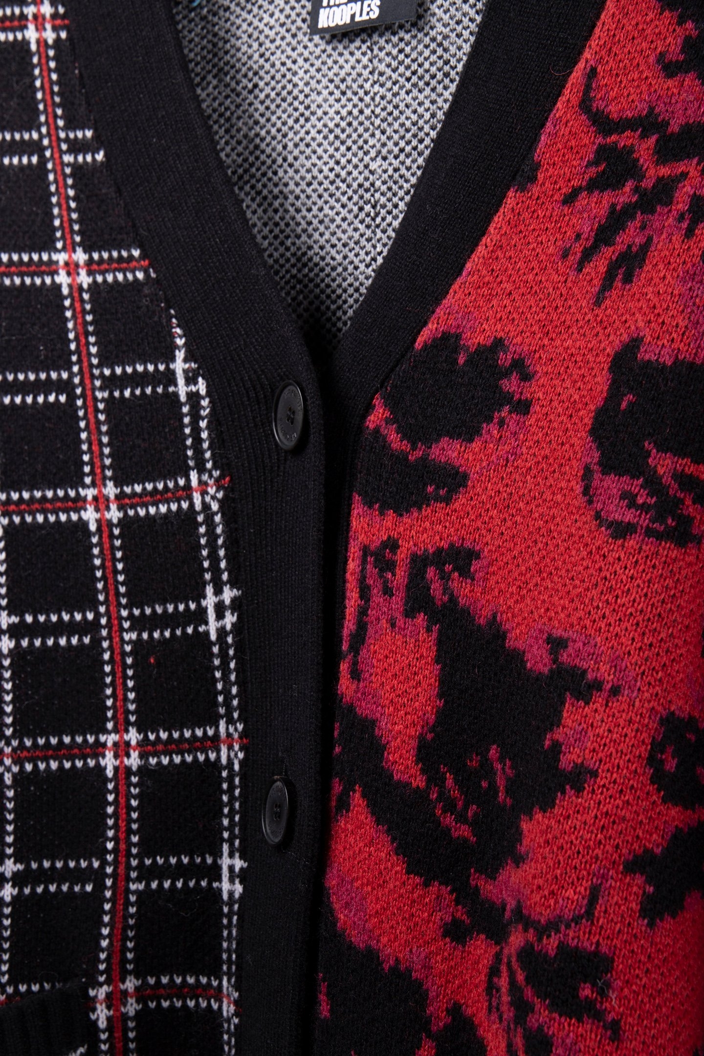 CARDIGAN PATCHWORK JACQUARD BLACK/BURGUNDY /WHITE 3