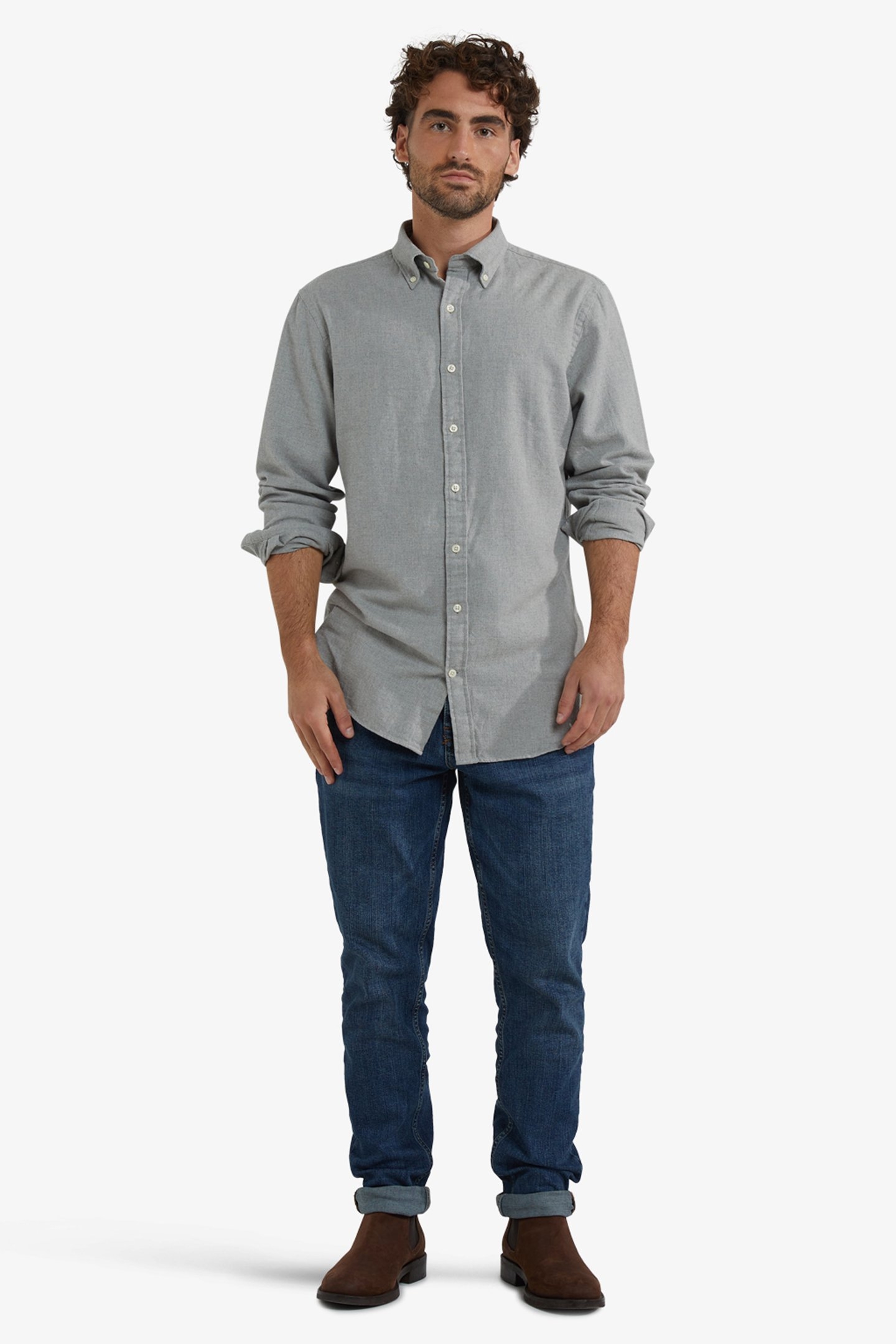 FLANNEL MELANGE OXFORD SHIRT MEDIUM GREY 2