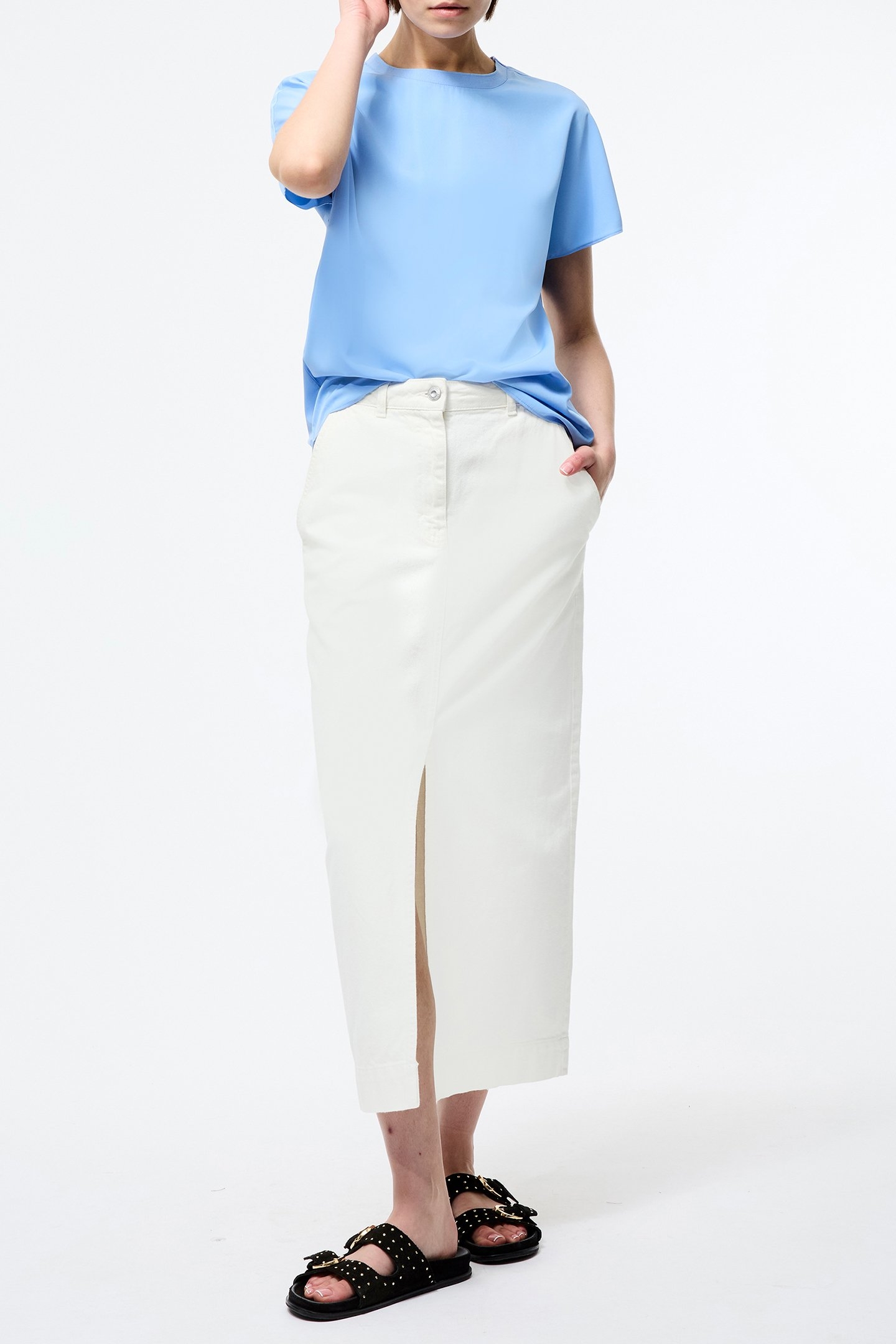 CAPRIANA CREPE CREW NK TOP CORNFLOWER BLUE 3