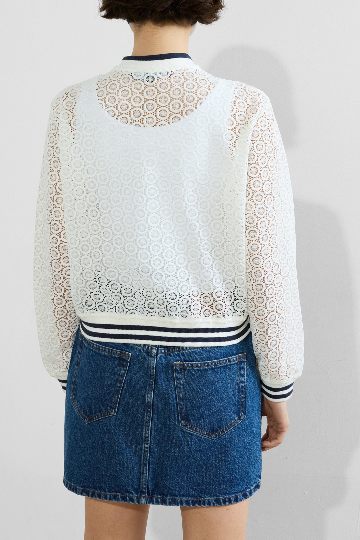 KRISTA LACE MIX KNIT BOMBER SUMMER WHITE/NAVY 2