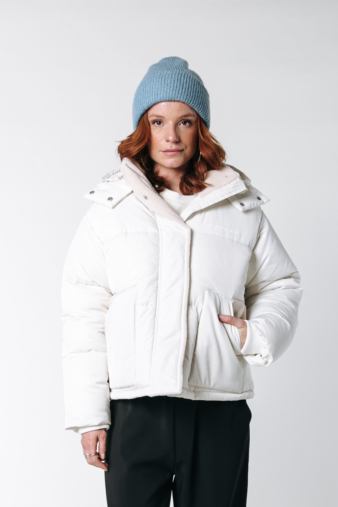 RYA CONTRAST TEDDY PUFFER JACKET OFF WHITE 1