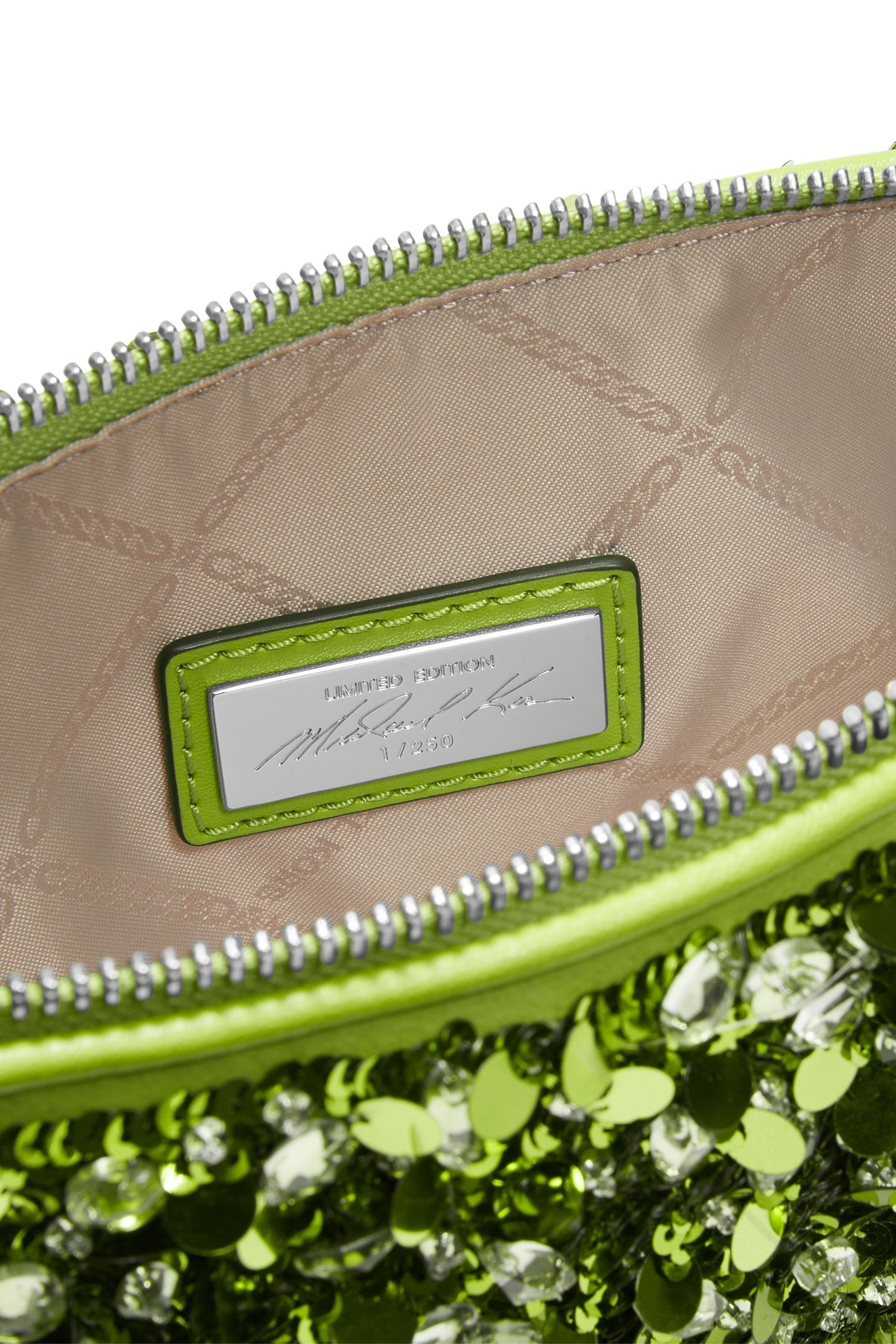 CHAIN POUCHETTE SHOULDER BAG IN GREEN SEQUINS 4