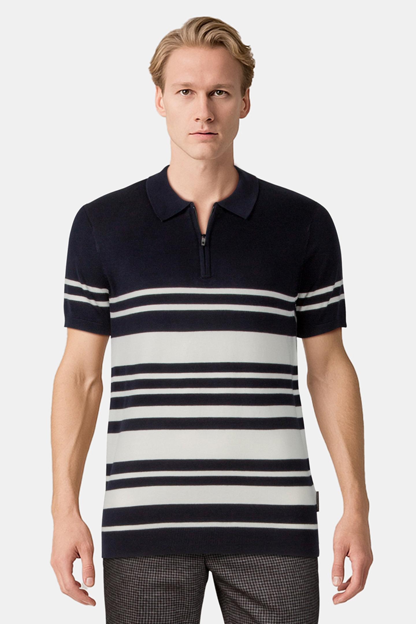 LUX STRIPE POLO SHORT SLEEVE MARINE/ECRU 1