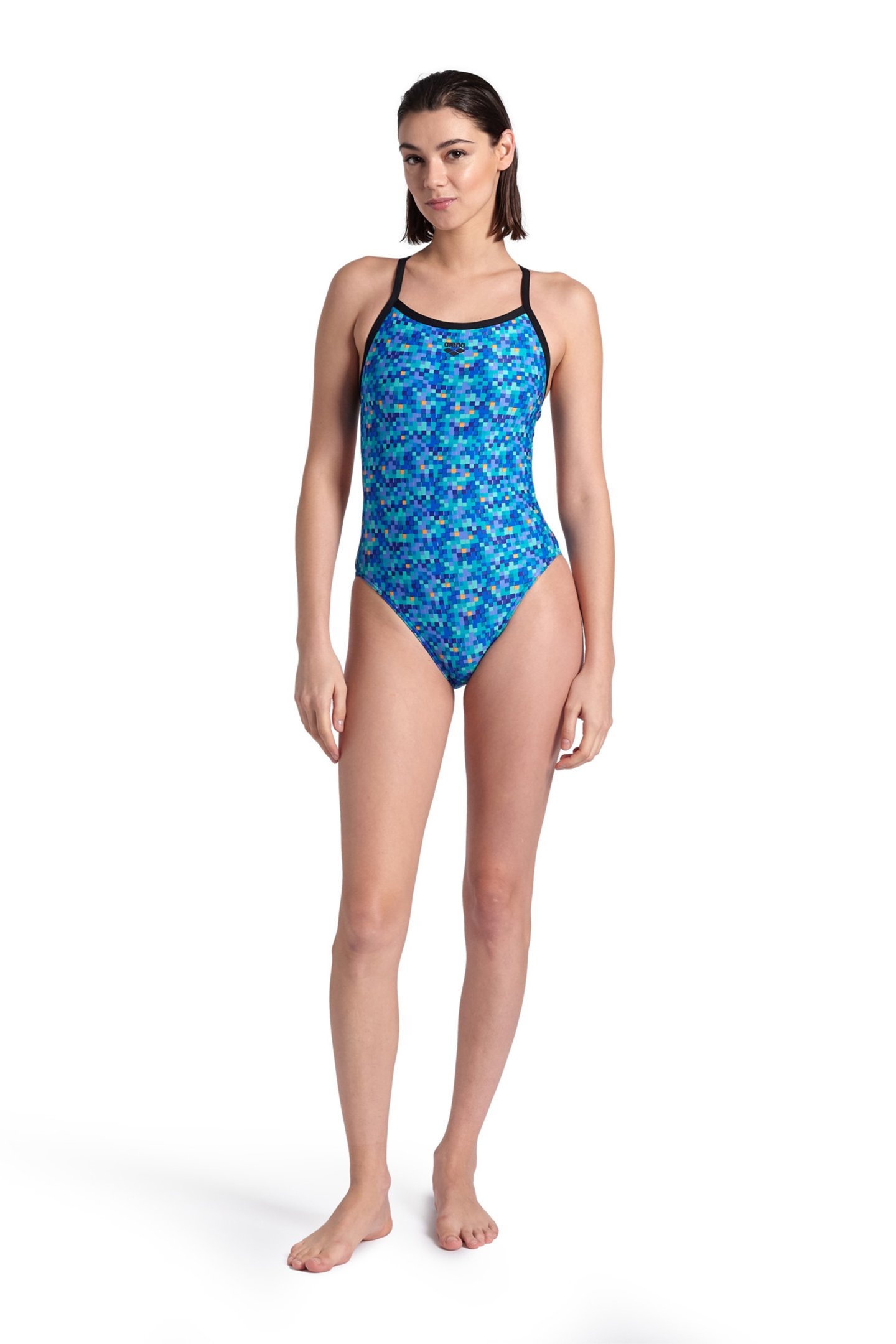 WOMEN'S ARENA POOLTILES SWIMSUIT CHALLEN BLACK BLUE MULTI 3