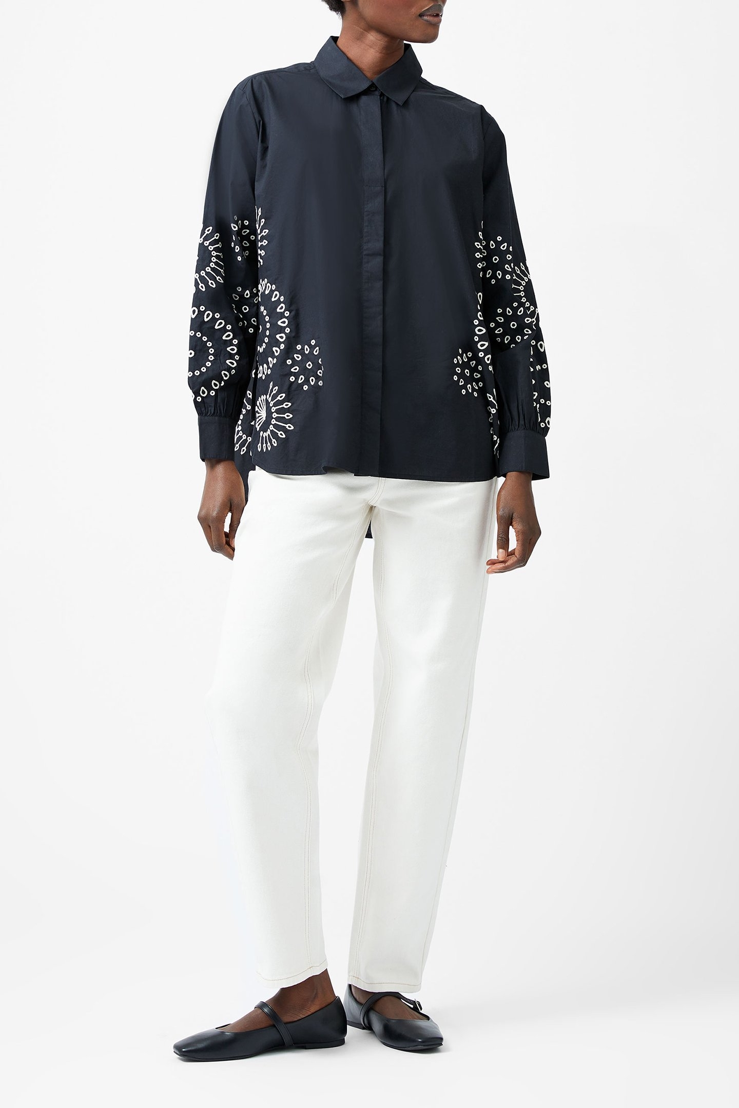 CAMBRIA COTTON EMBROIDERED TOP BLACK/CREAM 1