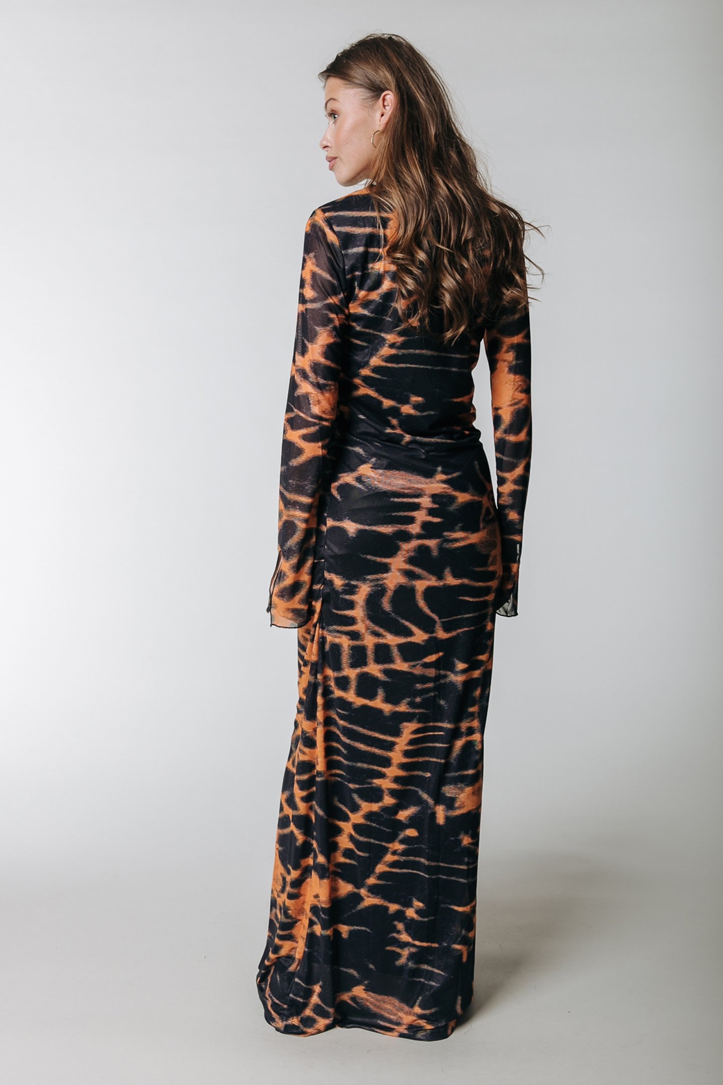 MAUDE ANIMAL MESH MAXI DRESS MANDARIN ORANGE 2
