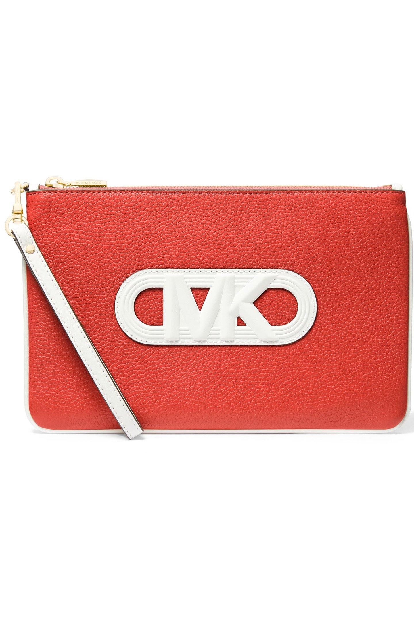 LEATHER TOP ZIP WRISTLET IN CORAL 1