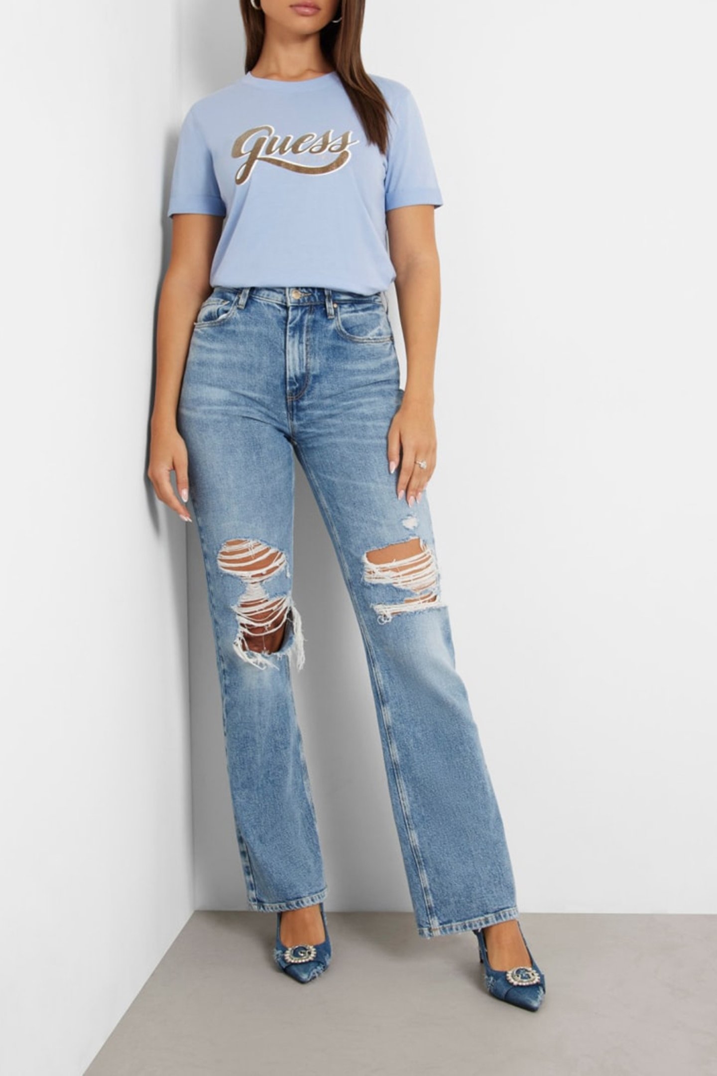 GUESS ECO SS CN GLITTERY LOGO LIGHT BLUE LUXE 3