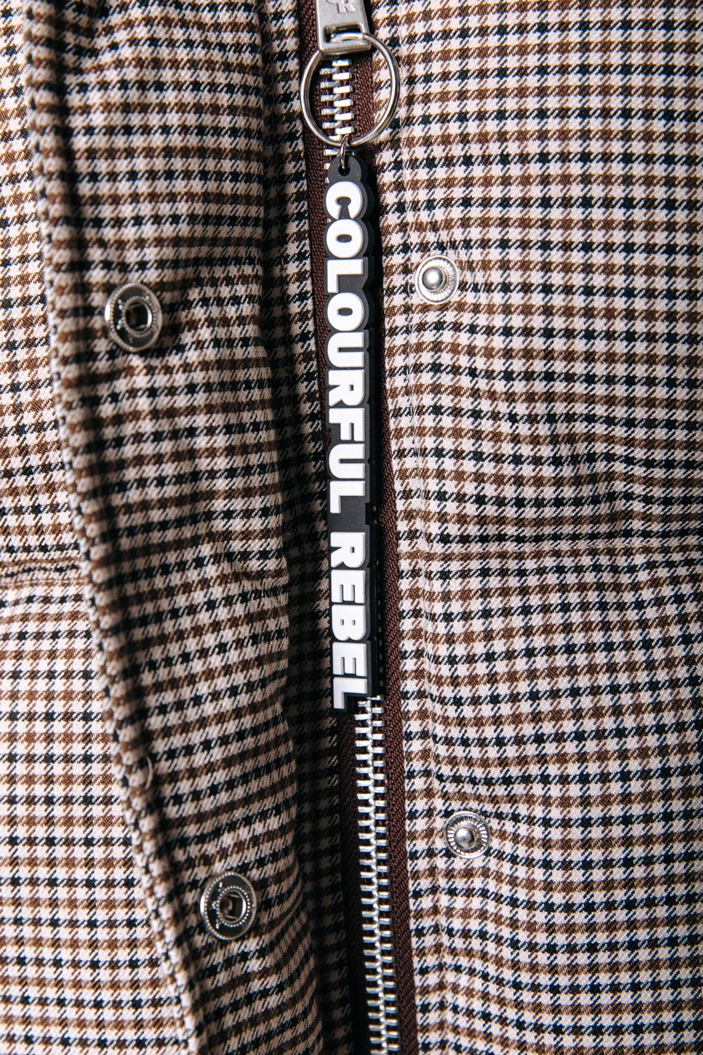 ZYA DOGTOOTH CROPPED PUFFER JACKET BROWN 5