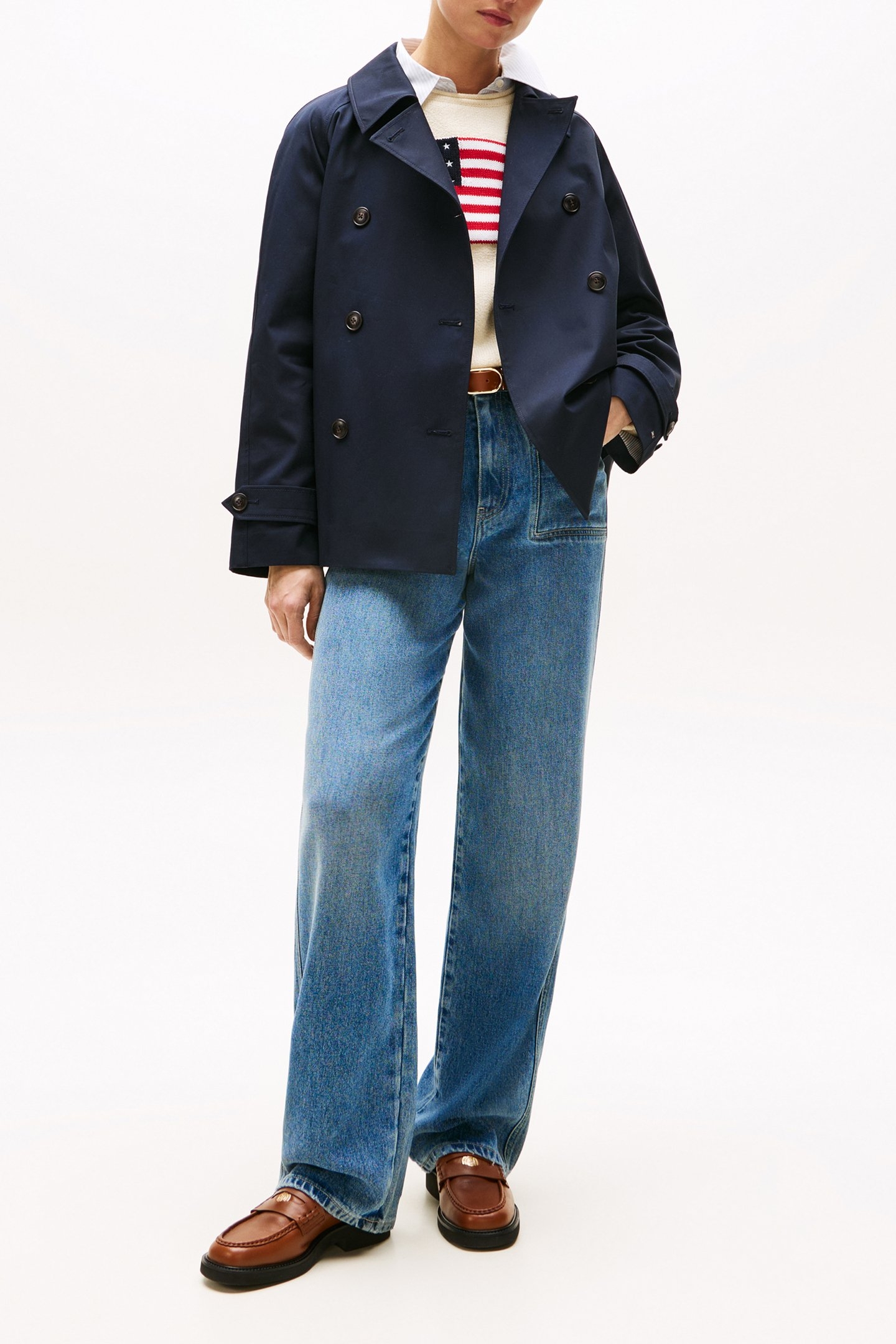 COTTON REG SHORT TRENCH COAT DESERT SKY 1