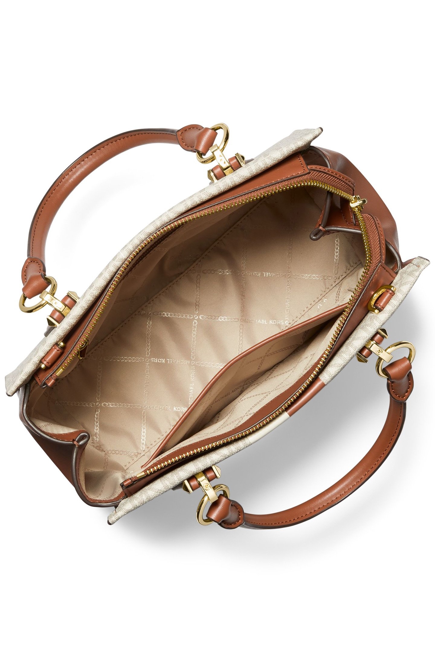 MEDIUM LEATHER SATCHEL BAG IN CREAM AND BROWN 4