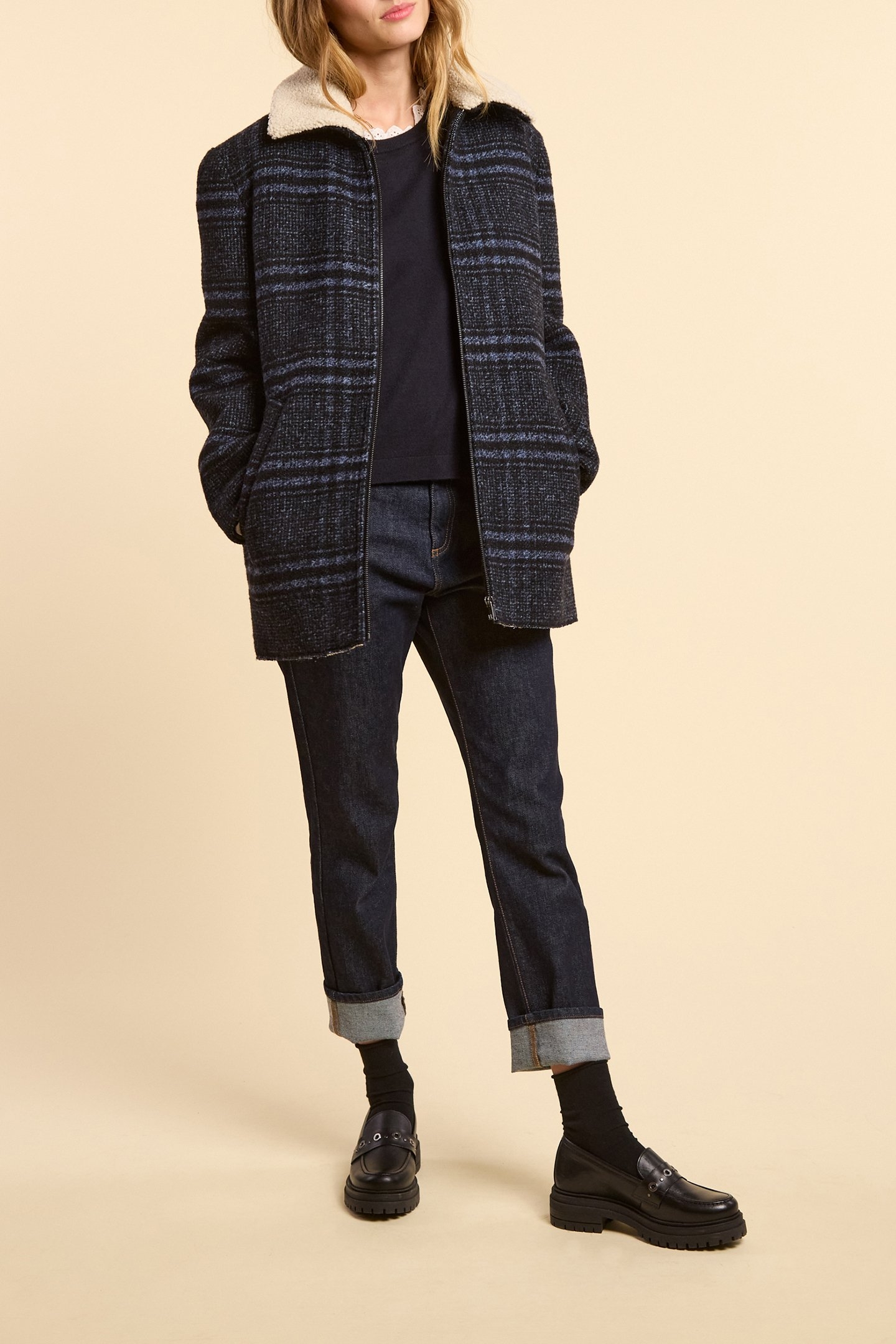 NAVY CHECK COAT NAVY 2