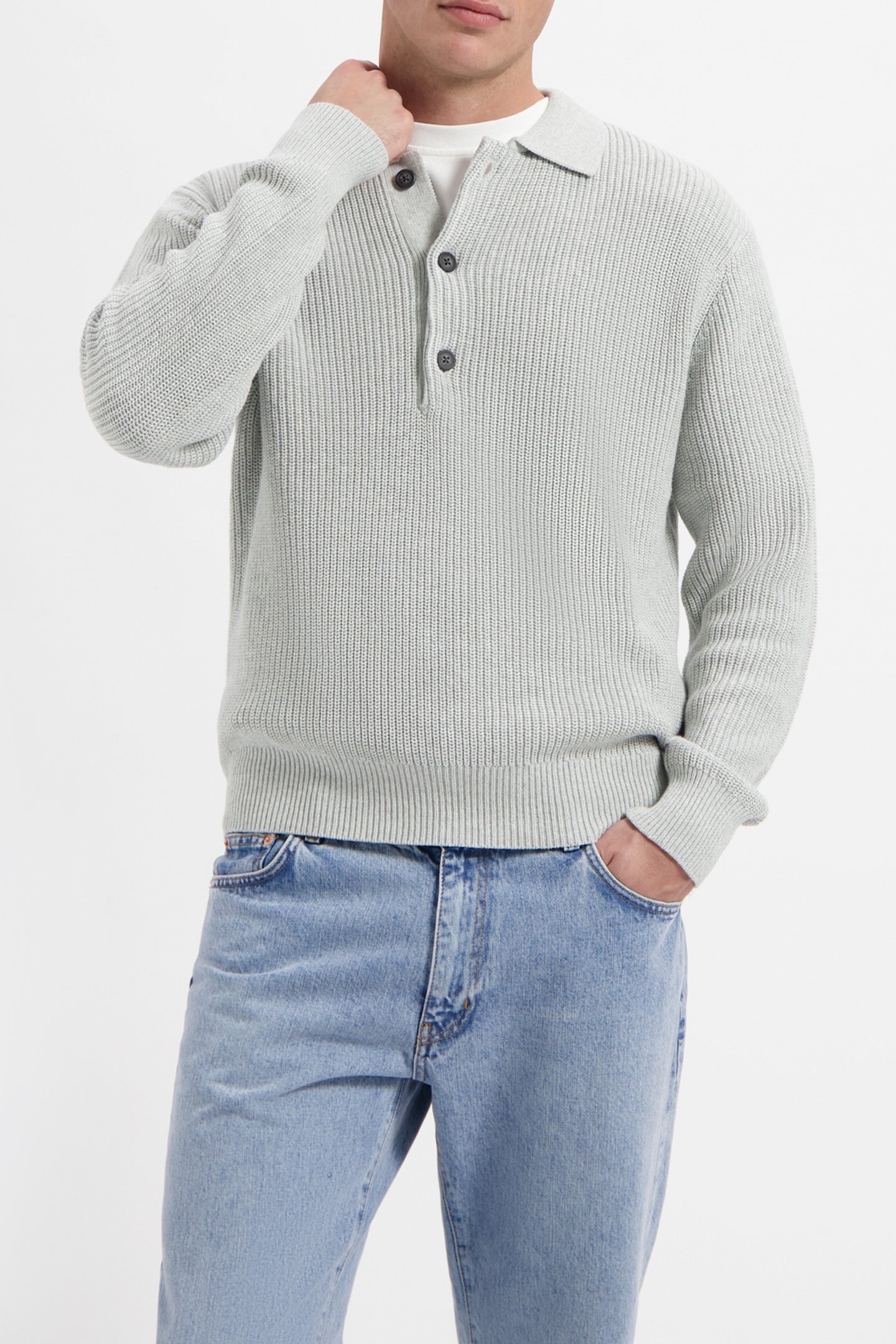 WAL – MILES LS POLO LIGHT GREY MELANGE 1