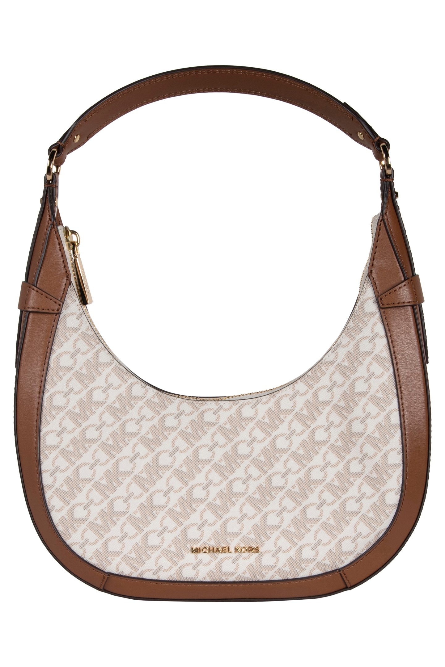 CRESCENT TOP ZIP SHOULDER BAG IN BROWN AND CREAM 2