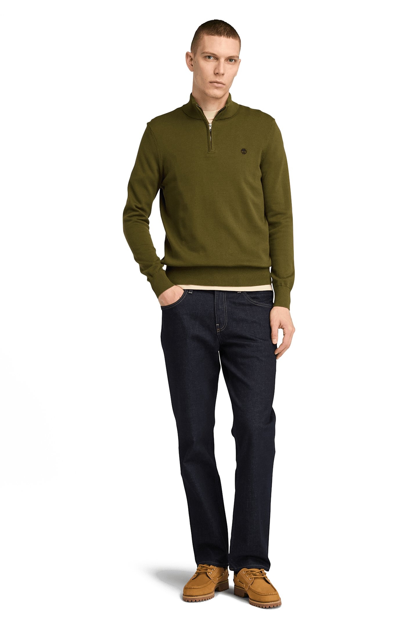 WILLIAMS RIVER COTTON 1/4 ZIP SWEATER DARK OLIVE 3