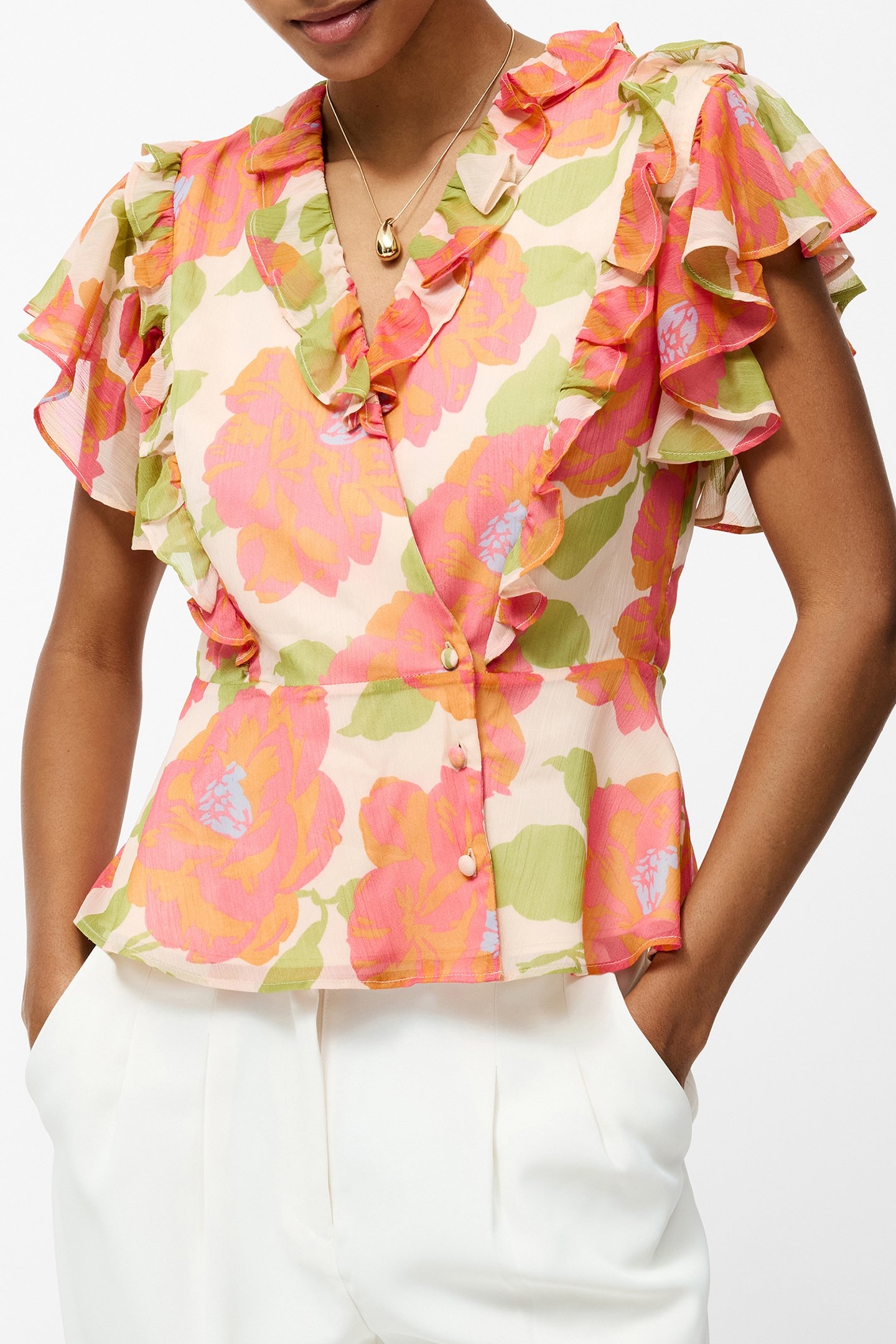 LOUISA HALLIE CRINKLE BLOUSE ORANGE MULTI 1