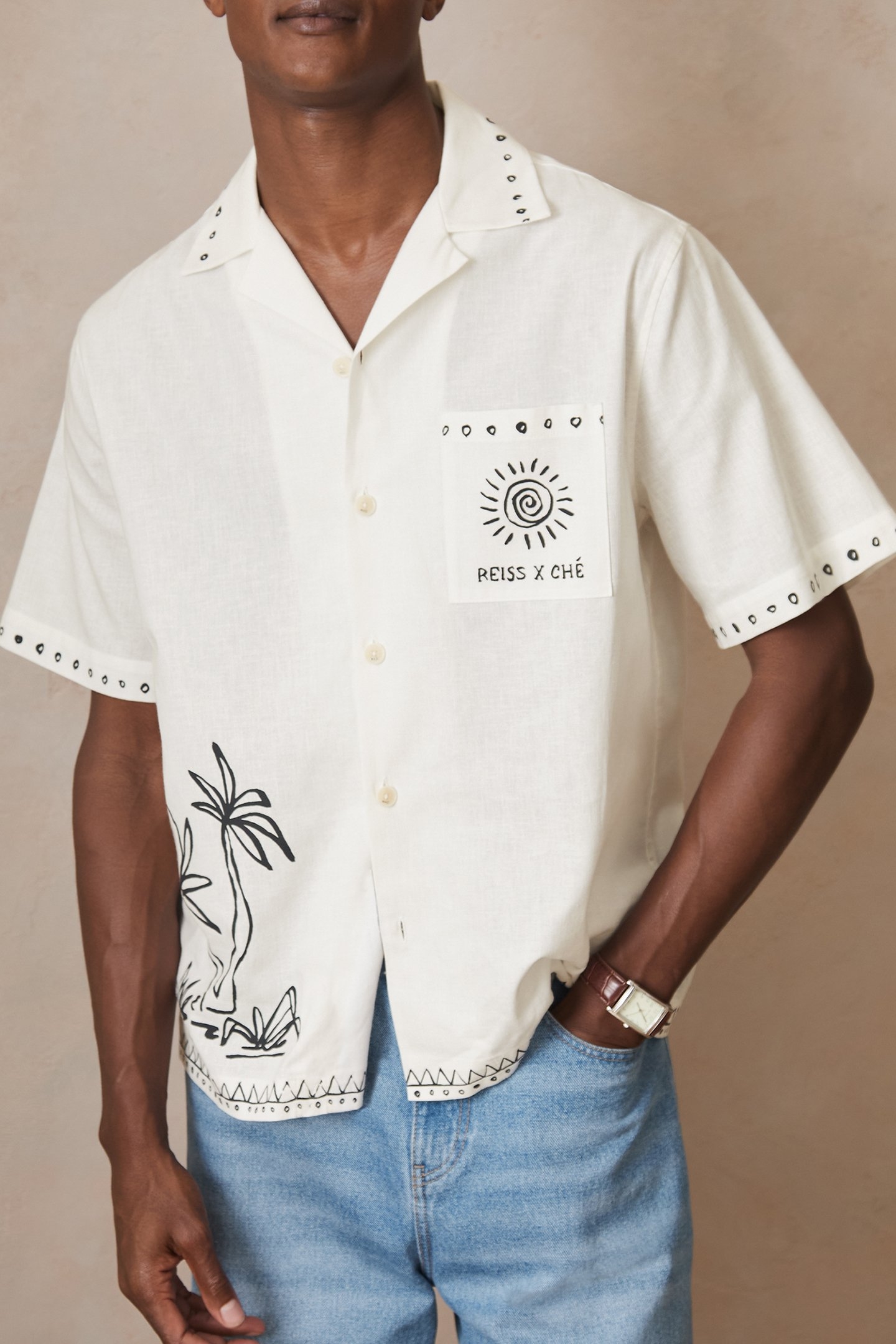 SS BRUSHSTROKE PRINTED LINEN CUBAN SHIRT WHITE 1