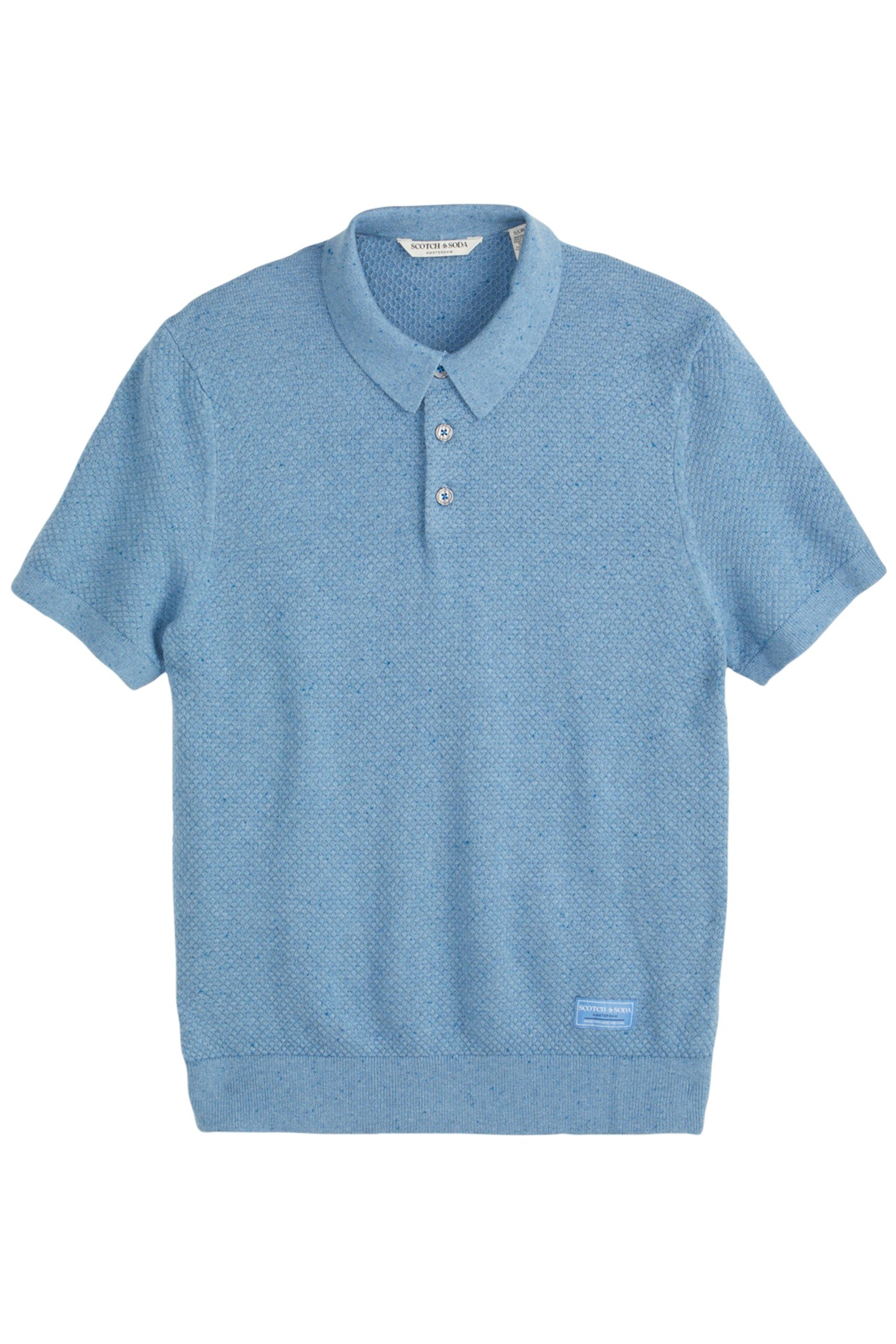 SS NEPS TEXTURE STITCH POLO SWEATER SKY/PEWTER 1