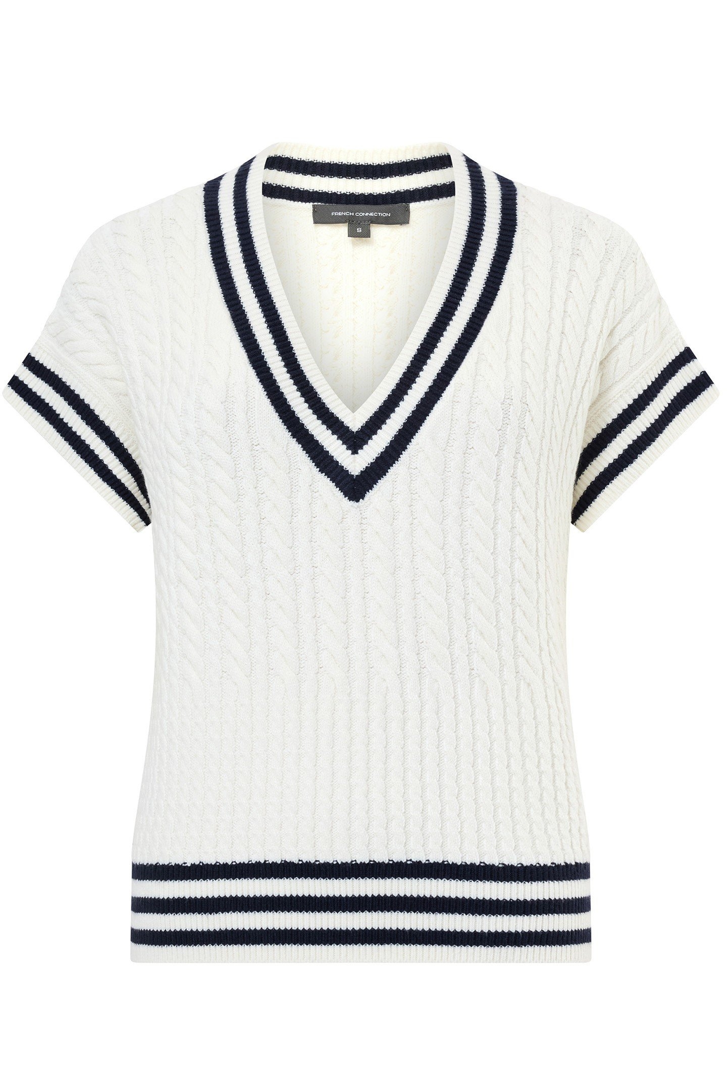 BABYSOFT CABLE KNIT V-NECK TANK VEST WINTER WHT/DUCH BLUE 4