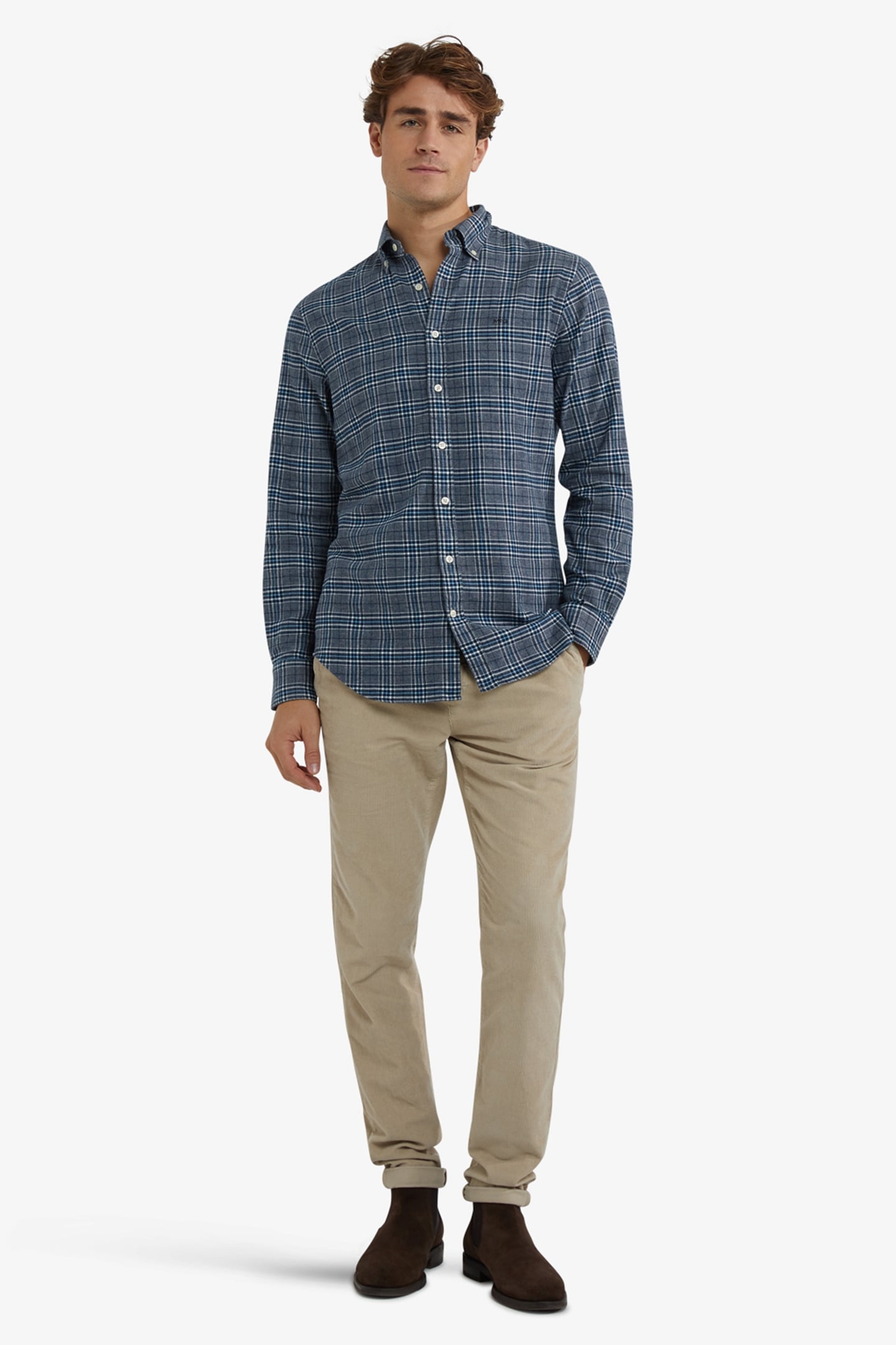 FLANNEL TWILL CHECK SHIRT NAVY 2
