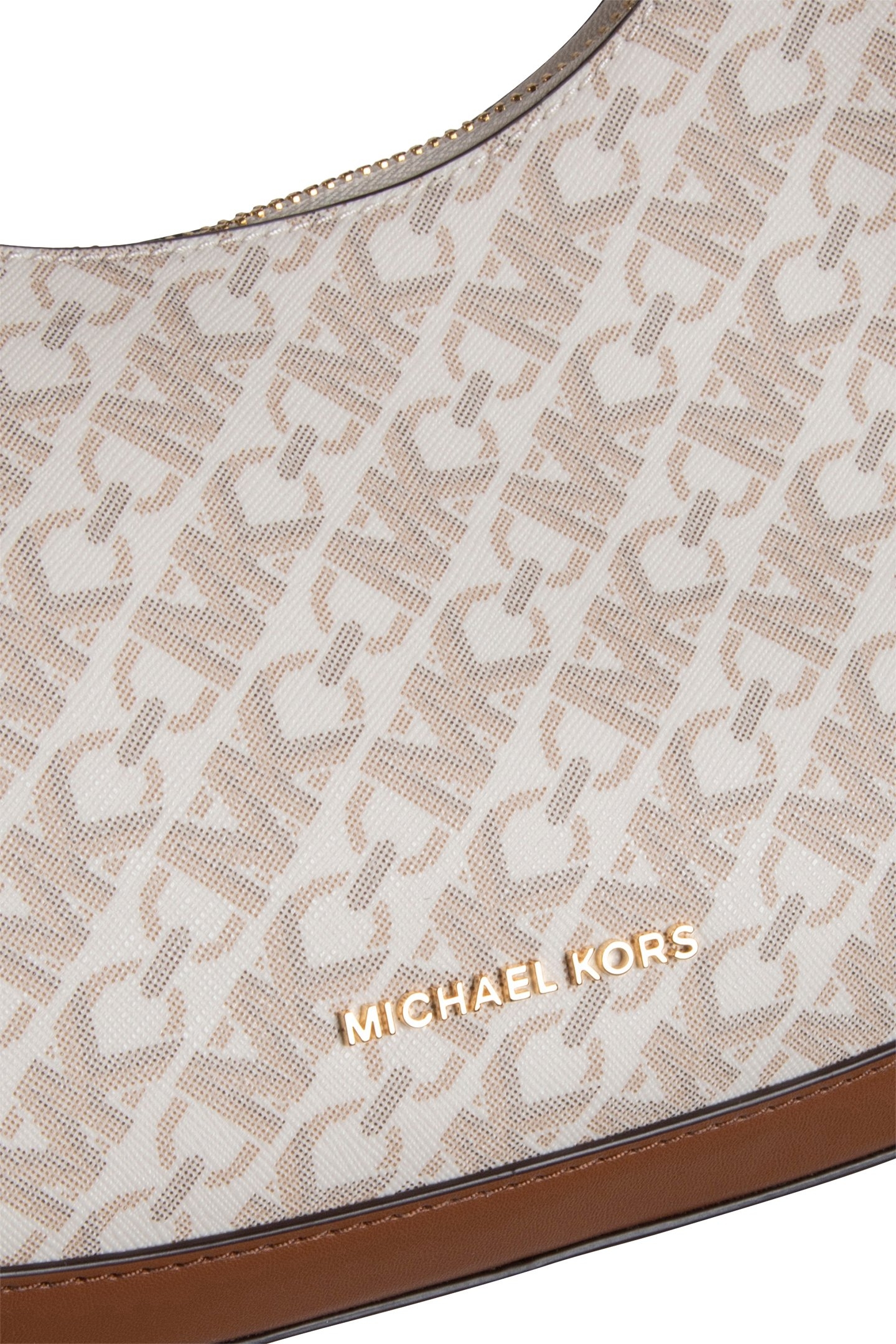 CRESCENT TOP ZIP SHOULDER BAG IN BROWN AND CREAM 5