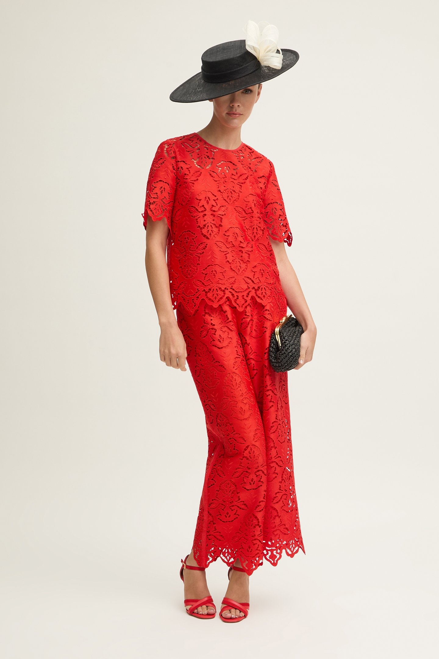 TR GRACE CUTWORK TROUSER RED 1