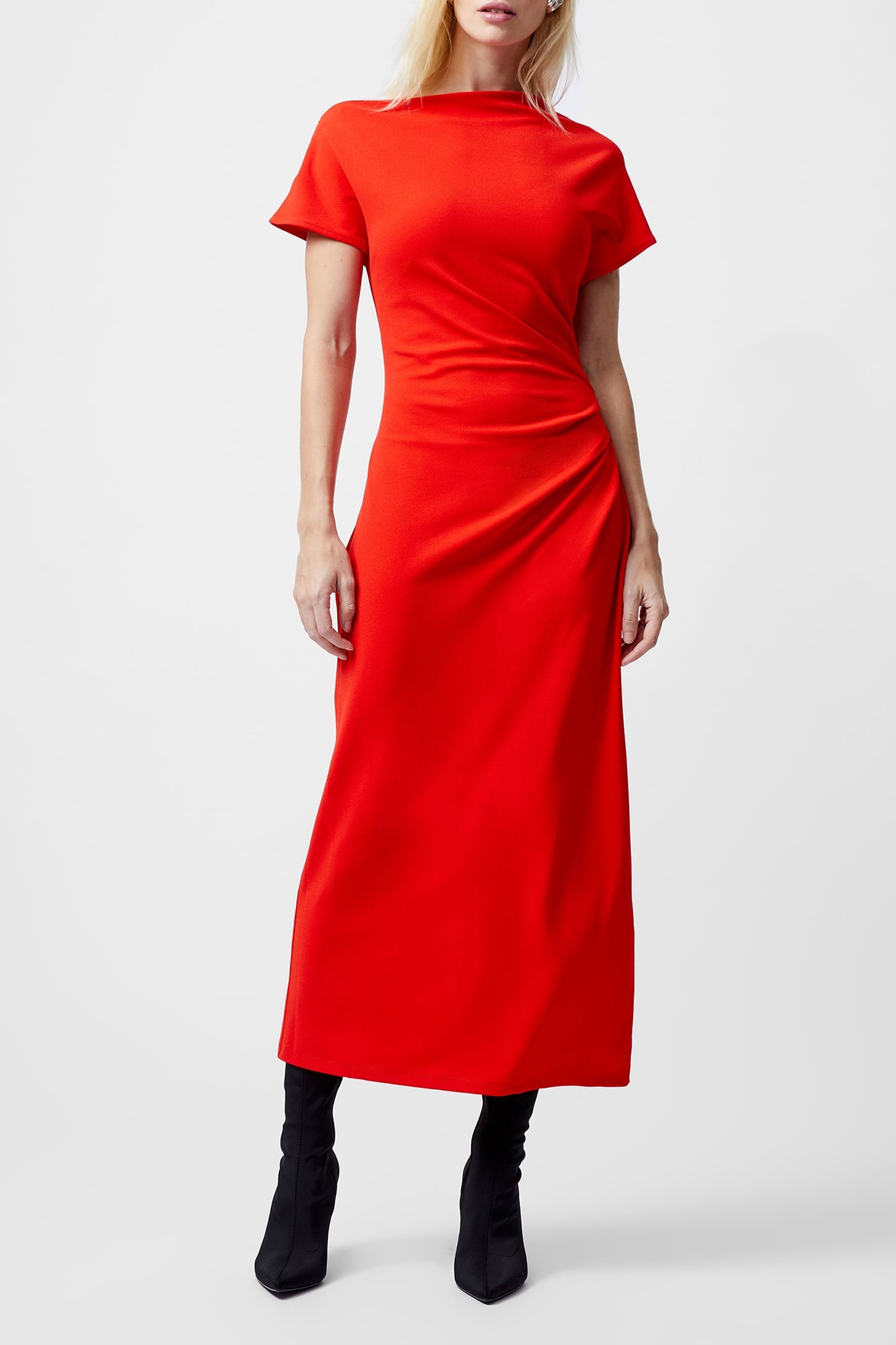VALETTA OFF SHOULDER MIDI DRES SCARLET RED 1