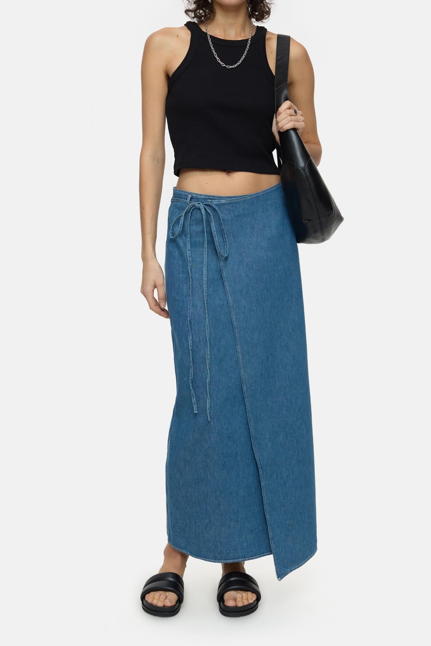 DENIM WRAP SKIRT MID BLUE 1