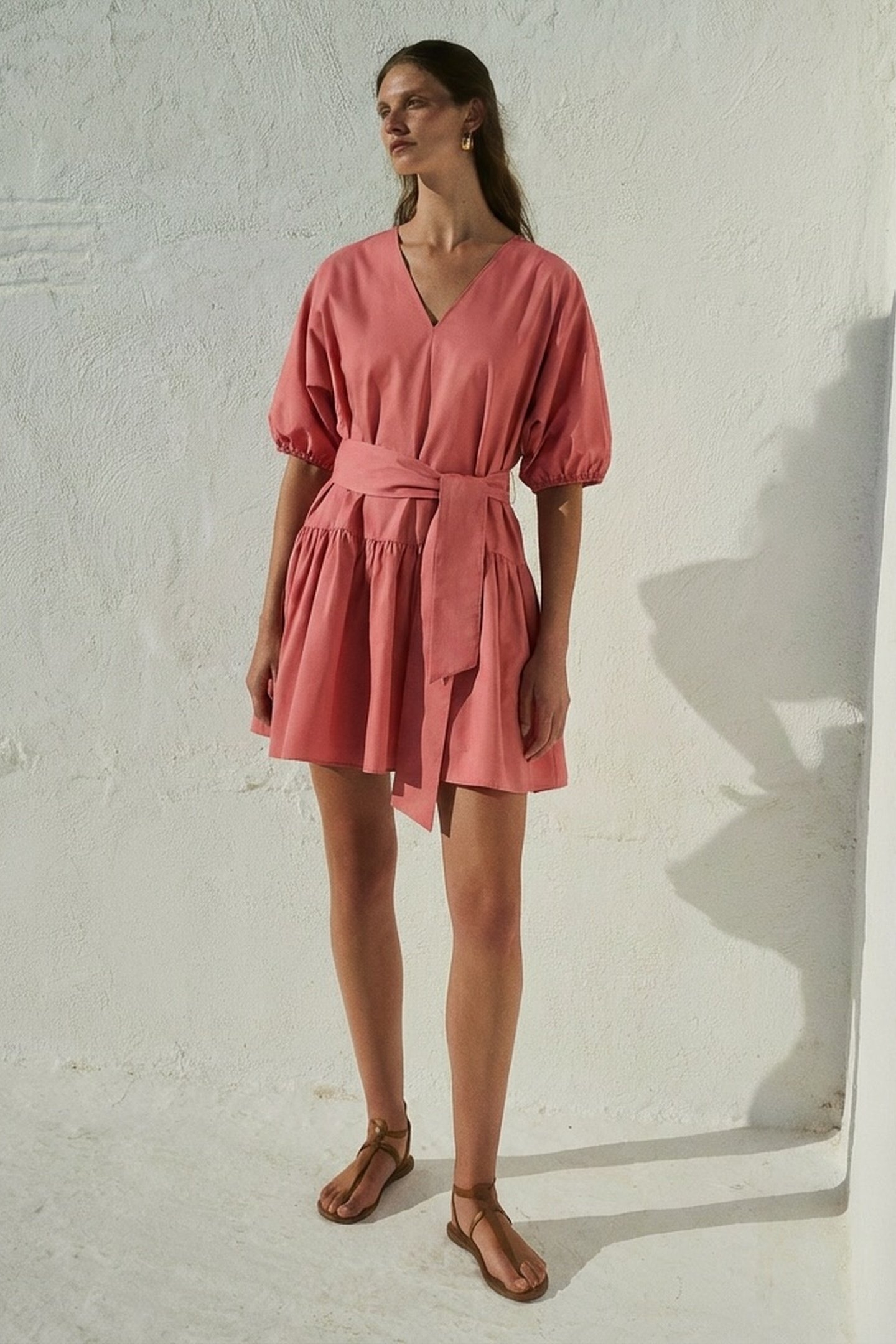 CALM SHORT DRESS POPLIN WITH BELT ROSEWINE 1