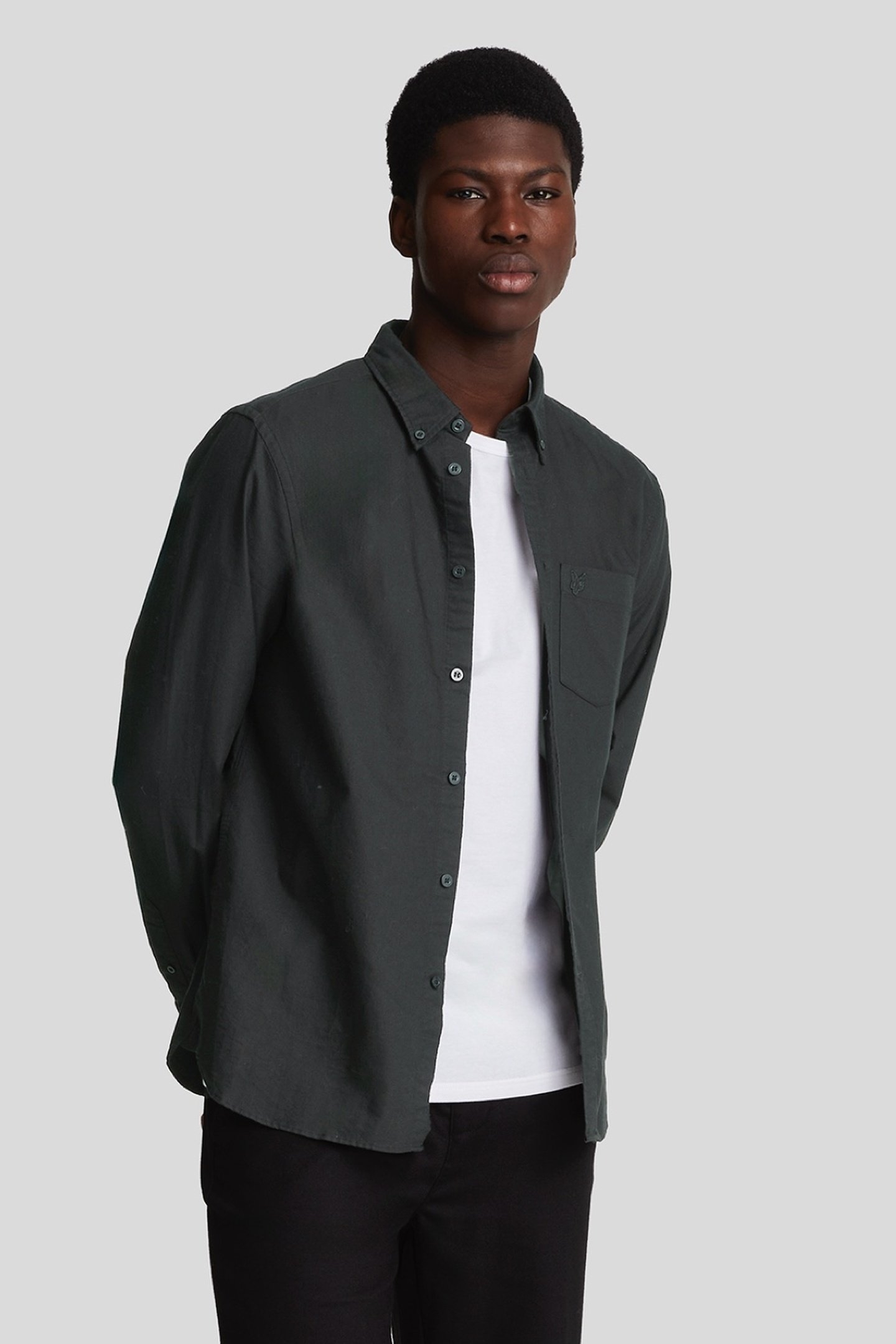 TONAL EAGLE PLAIN OXFORD SHIRT JET BLACK 1