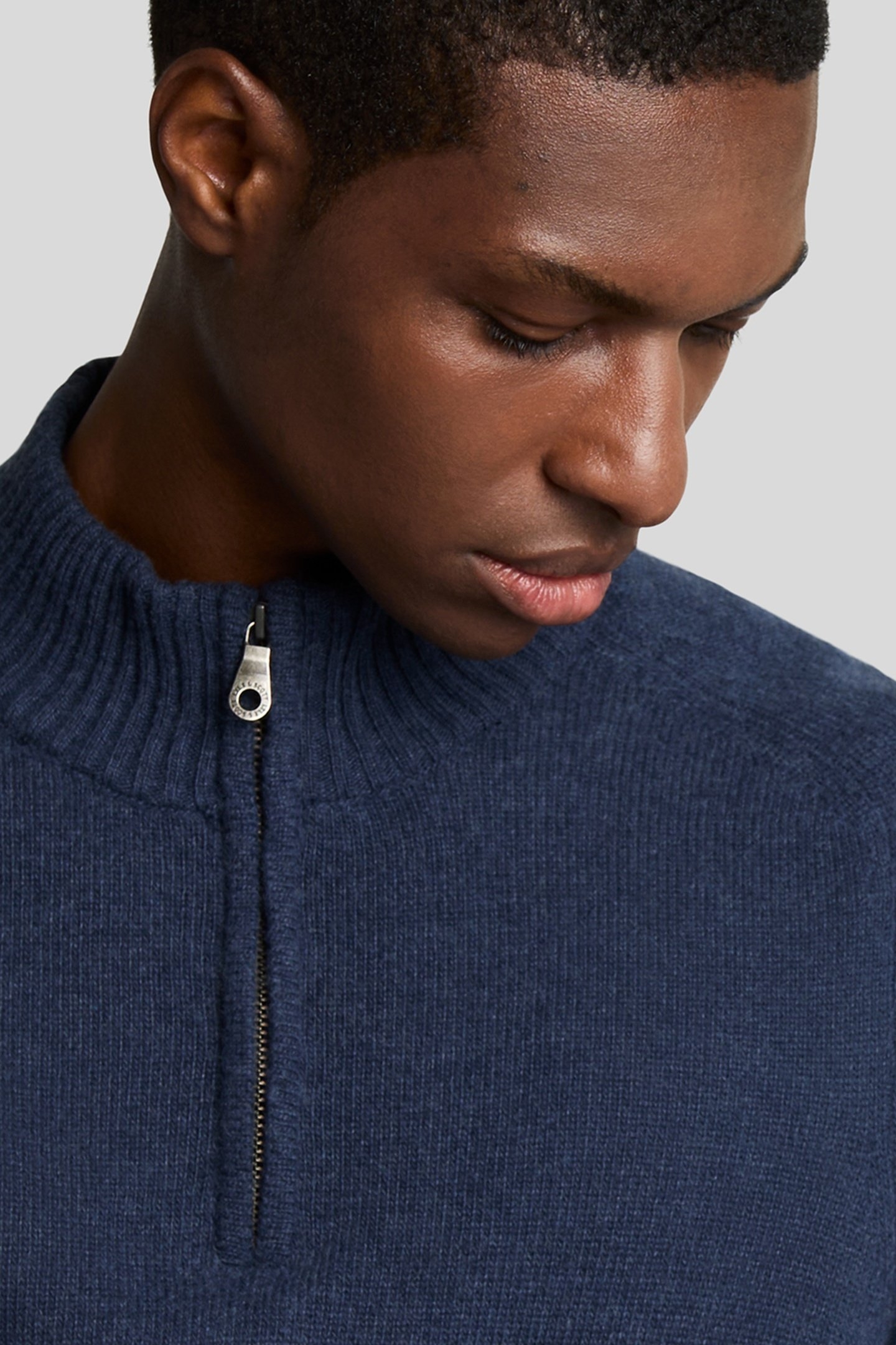 SADDLE SLEEVE QUARTER ZIP JUMPER NAVY HEATHER 5