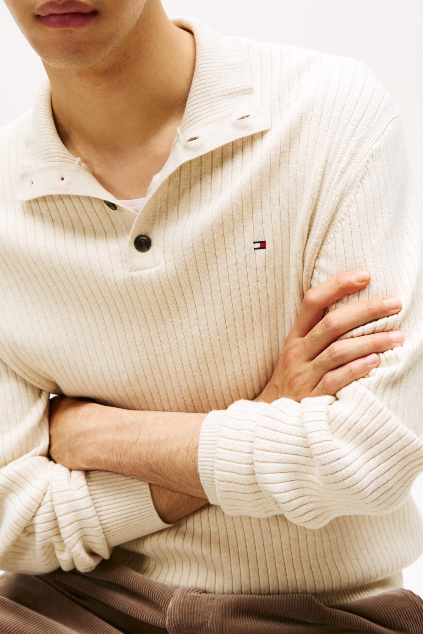 PIMA COTTON MOCK NECK SWEATER HEATHERED OATMILK 5