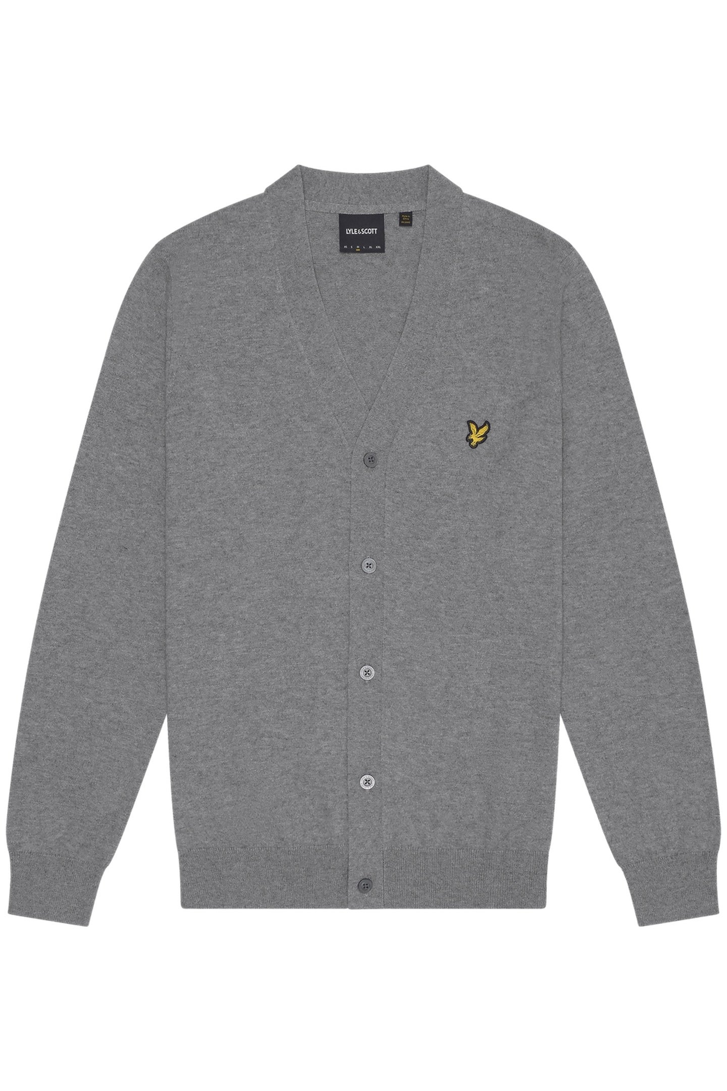 COTTON MERINO V NECK CARDIGAN MID GREY MARL 1