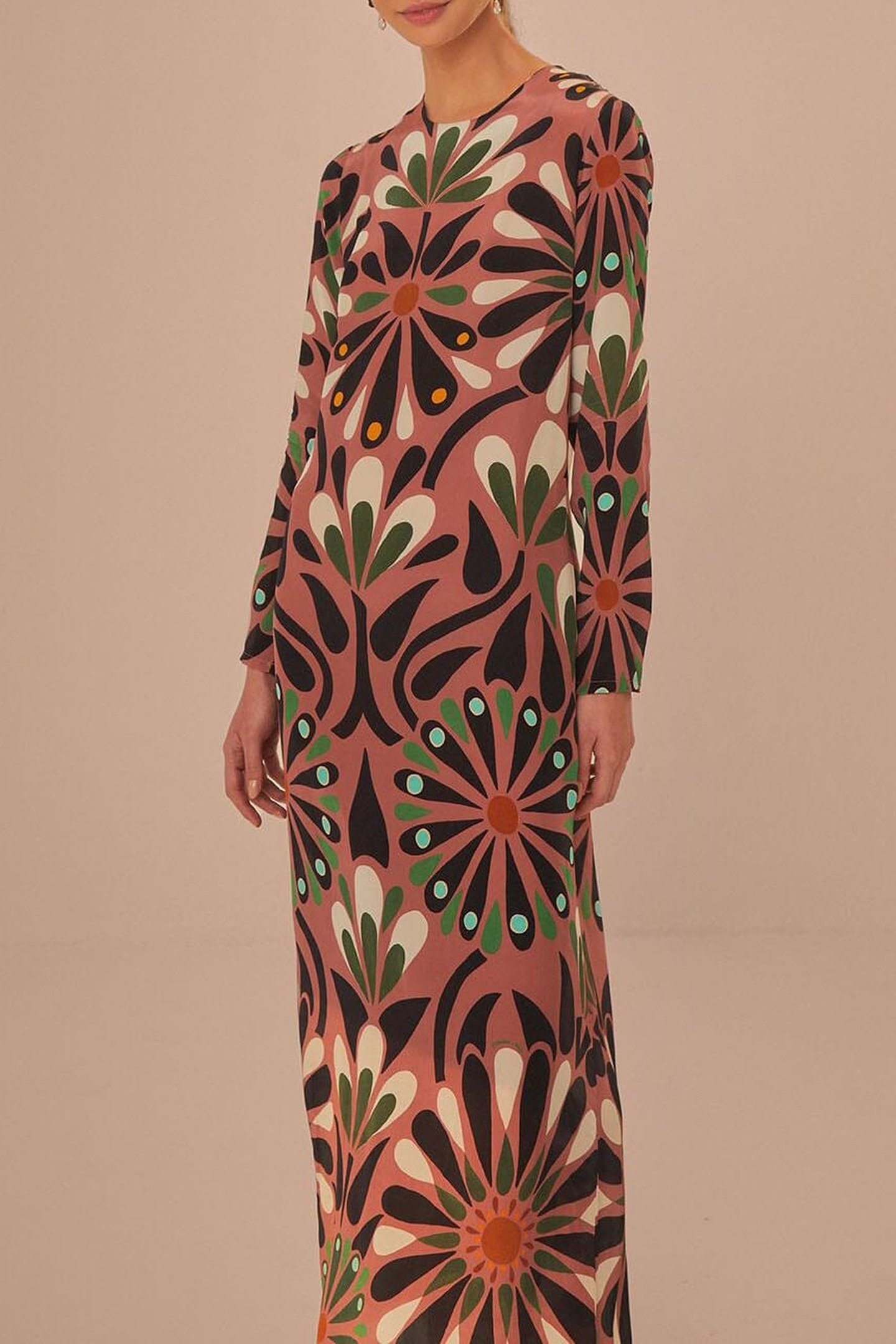 AINIKA FLOWERS PINK LONG SLEEVE MAXI DRESS 2