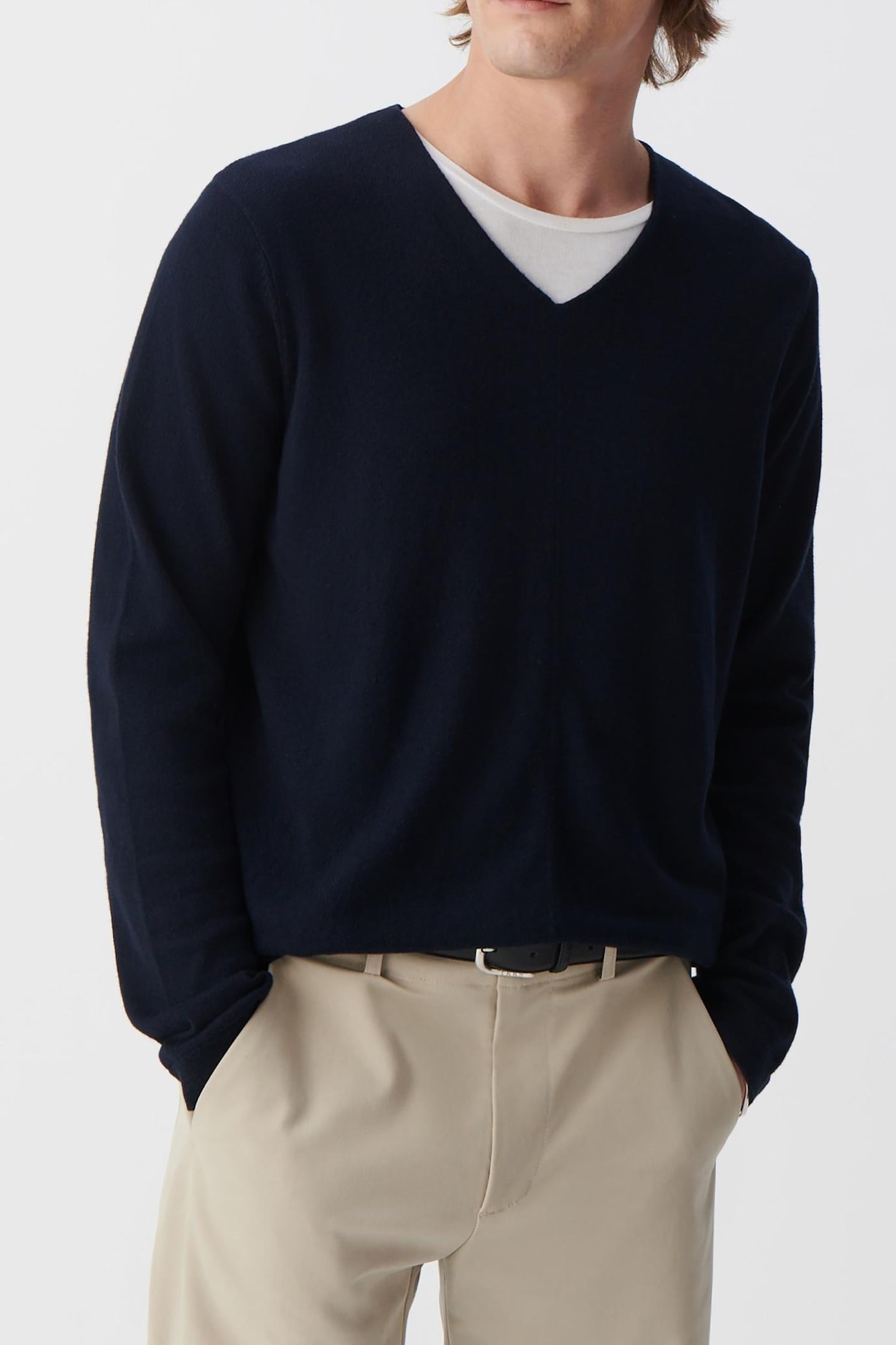 NAVY COTTON CASHMERE KNIT SWEATER 3