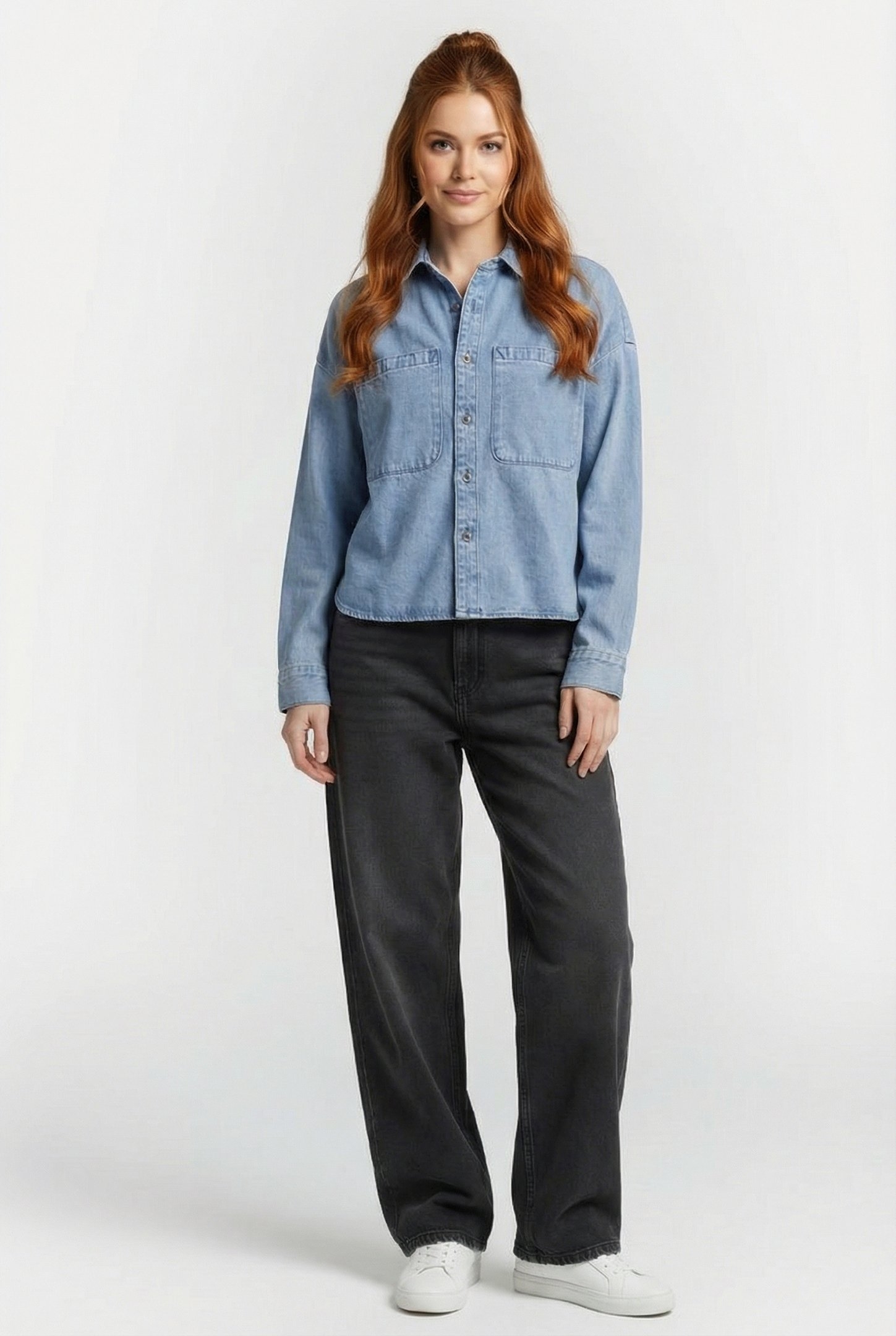 ANTICA BOXY DENIM LS SHIRT STONE WASH 1