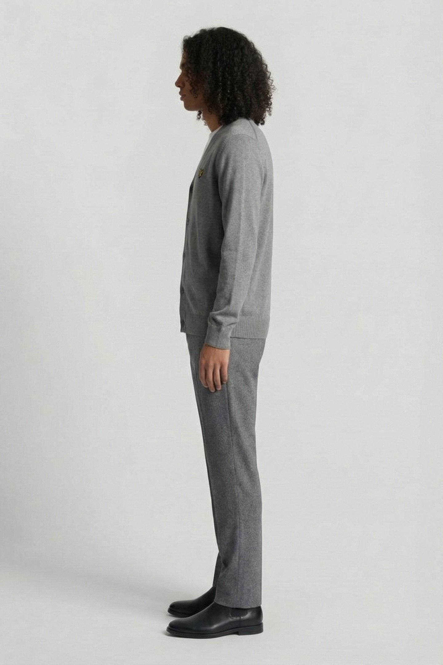 COTTON MERINO V NECK CARDIGAN MID GREY MARL 4